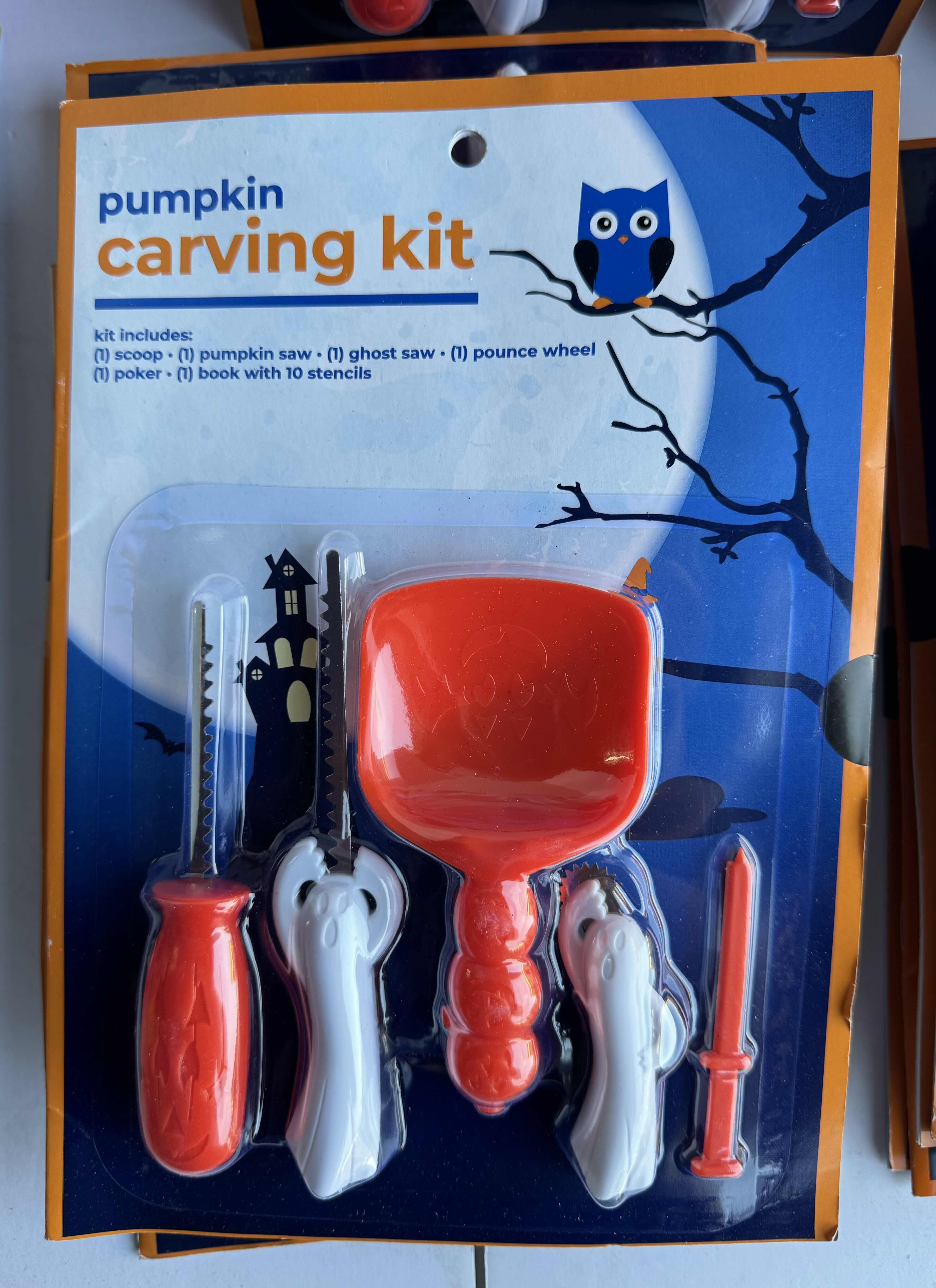 Photo 2 of HALLOWEEN PUMPKIN CARVING KIT WITH STENCILS AND PUMPKIN SCOOP WITH SAW (LOT OF 40)