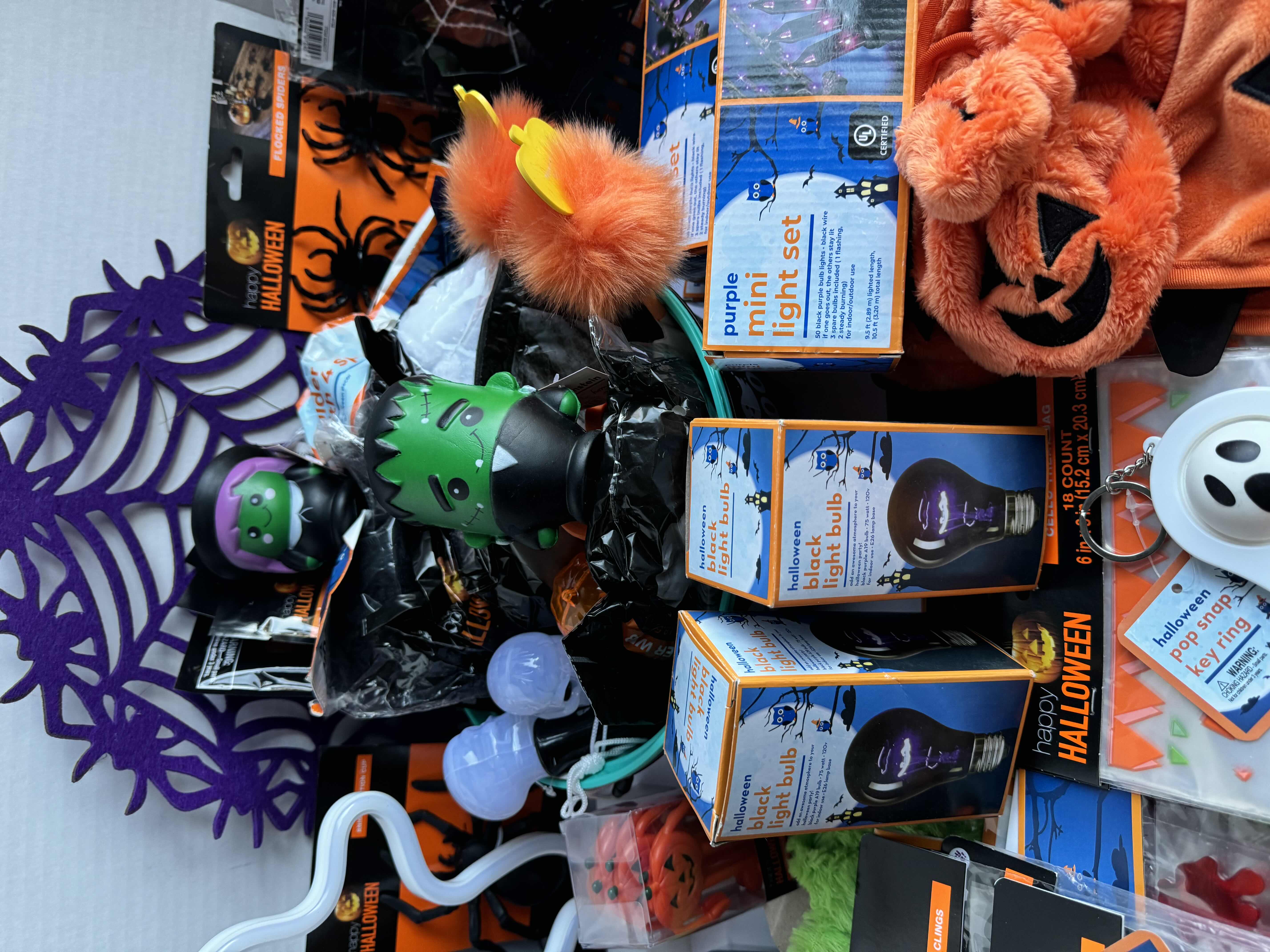 Photo 4 of HALLOWEEN TABLE TOP DECOR LARGE ASSORTMENT - CANDY BOWLS, LIGHT SETS, GLOW STICKS, HALLOWEEN CUPS, WOOD DISPLAYS, RESIN PUMPKINS, TOYS AND MORE MSRP $70