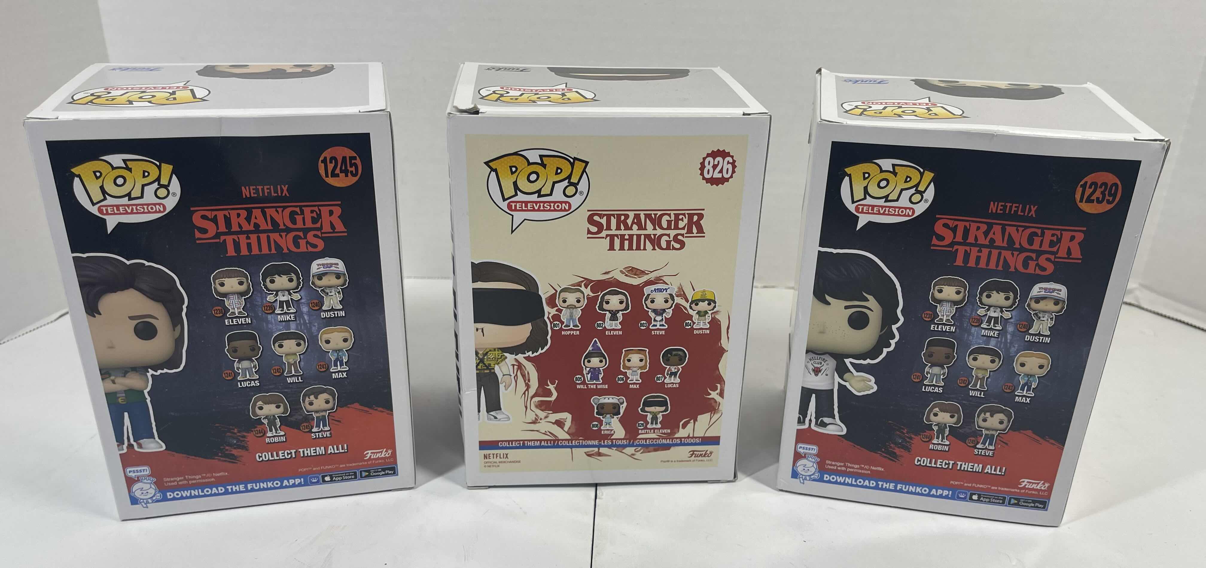 Photo 3 of FUNKO POPS NETFLIX STRANGER THINGS (3) - STEVE #1245, BATTLE ELEVEN #826 & MIKE #1239 MSRP $50