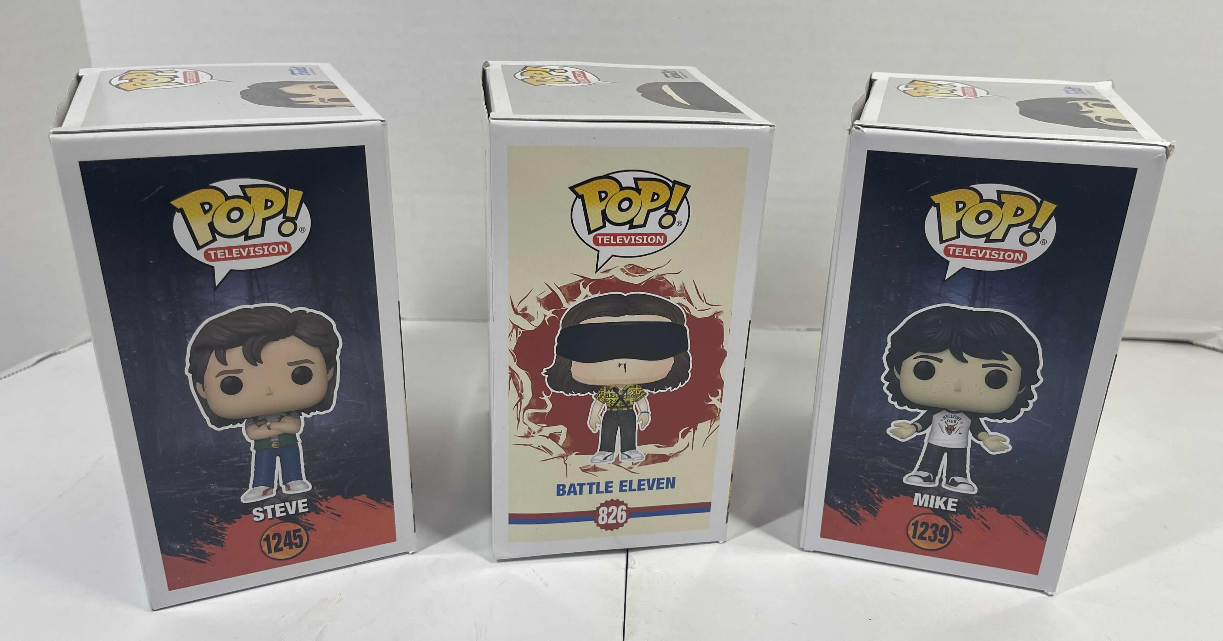 Photo 2 of FUNKO POPS NETFLIX STRANGER THINGS (3) - STEVE #1245, BATTLE ELEVEN #826 & MIKE #1239 MSRP $50