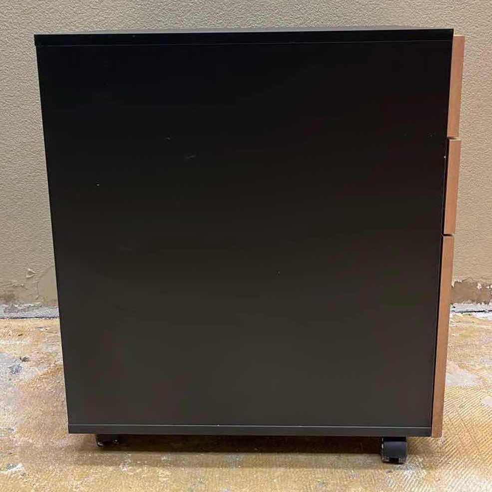 Photo 3 of WOODGRAIN & BLACK LAMINATE FINISH ROLLING FILE CABINET 20” X 24” H27”