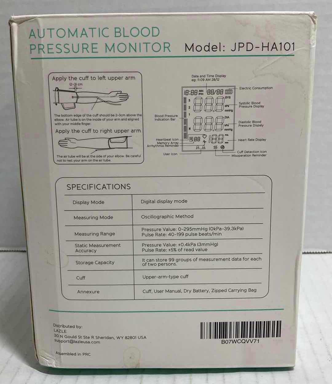 Photo 3 of LAZLE AUTOMATIC BLOOD PRESSURE MONITOR MODEL JPD-HA101