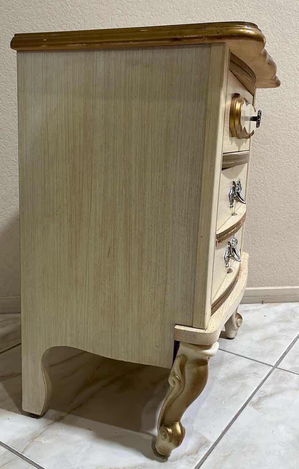 Photo 3 of VINTAGE CREAM & ACCENTED GOLD FINISH FRENCH COTTAGE STYLE 2 DRAWER NIGHTSTAND 20” X 14” H24”