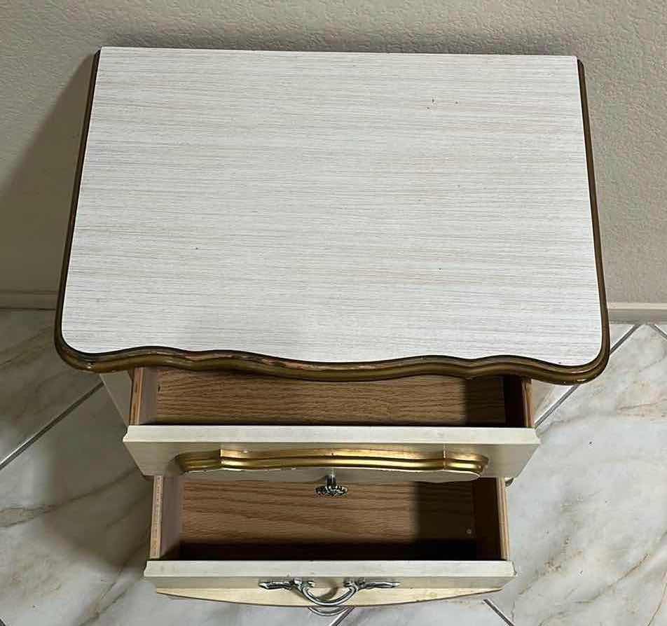 Photo 5 of VINTAGE CREAM & ACCENTED GOLD FINISH FRENCH COTTAGE STYLE 2 DRAWER NIGHTSTAND 20” X 14” H24”