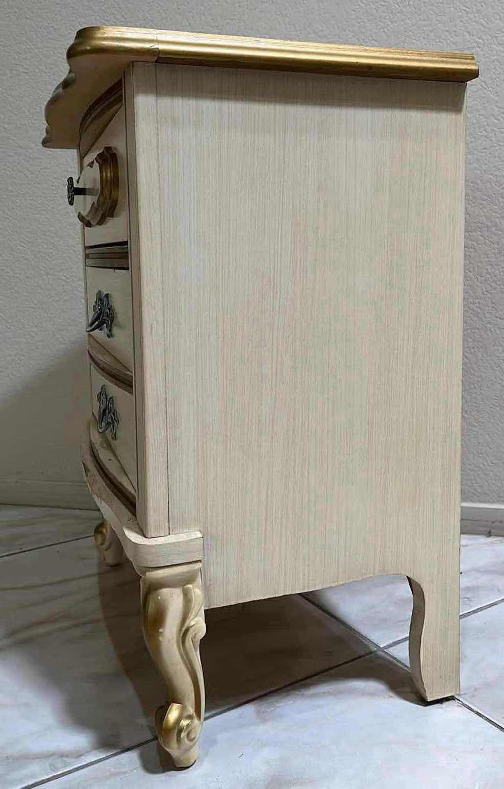 Photo 3 of VINTAGE CREAM & ACCENTED GOLD FINISH FRENCH COTTAGE STYLE 2 DRAWER NIGHTSTAND 20” X 14” H24”