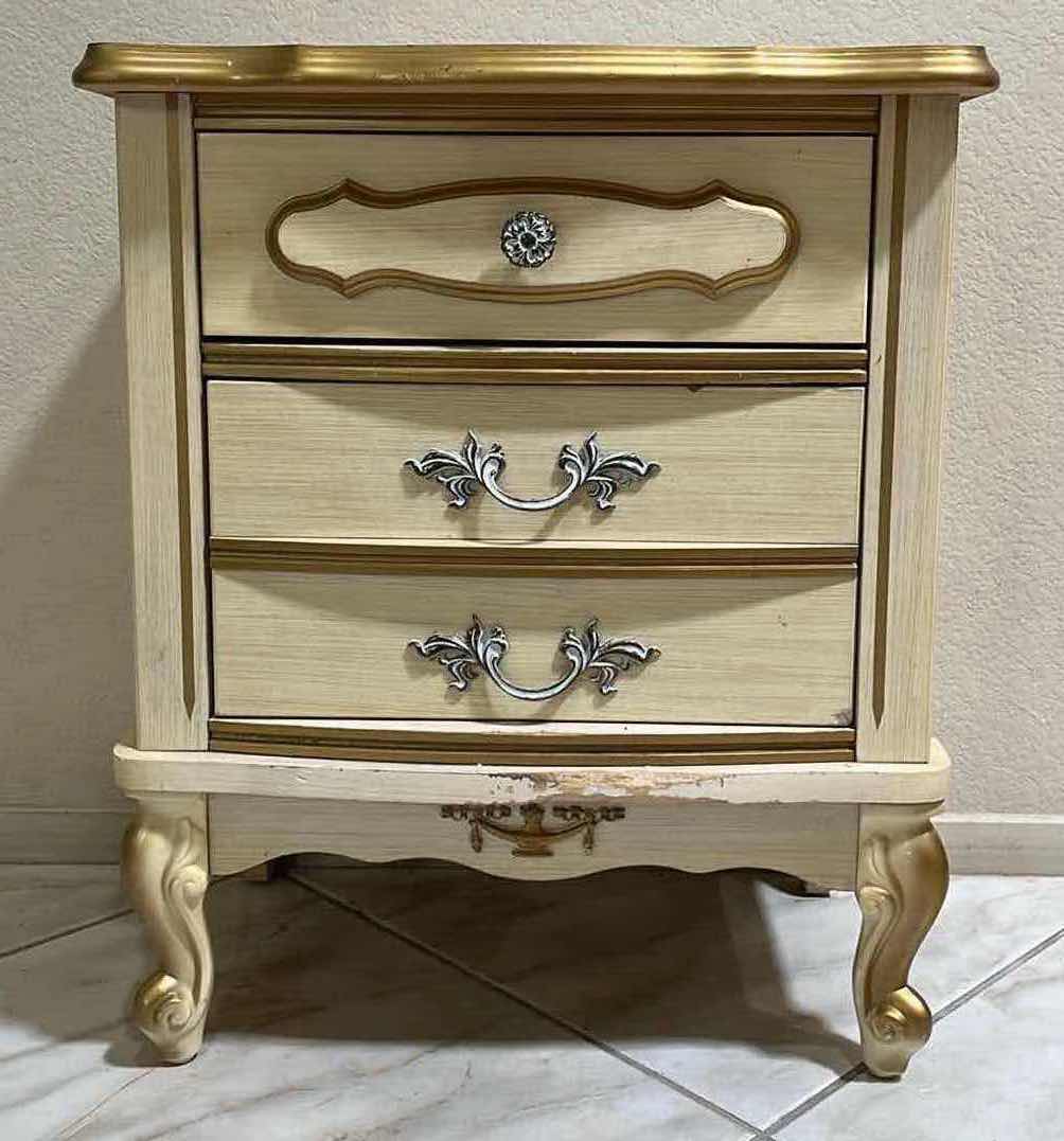 Photo 1 of VINTAGE CREAM & ACCENTED GOLD FINISH FRENCH COTTAGE STYLE 2 DRAWER NIGHTSTAND 20” X 14” H24”