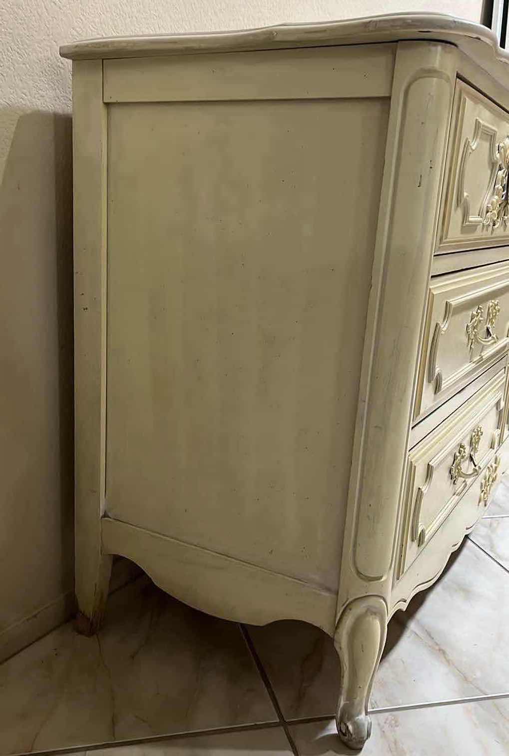 Photo 4 of VINTAGE CREAM & OFF-WHITE FINISH FRENCH COTTAGE STYLE 6 DRAWER DRESSER 50.25” X 18.25” H30”