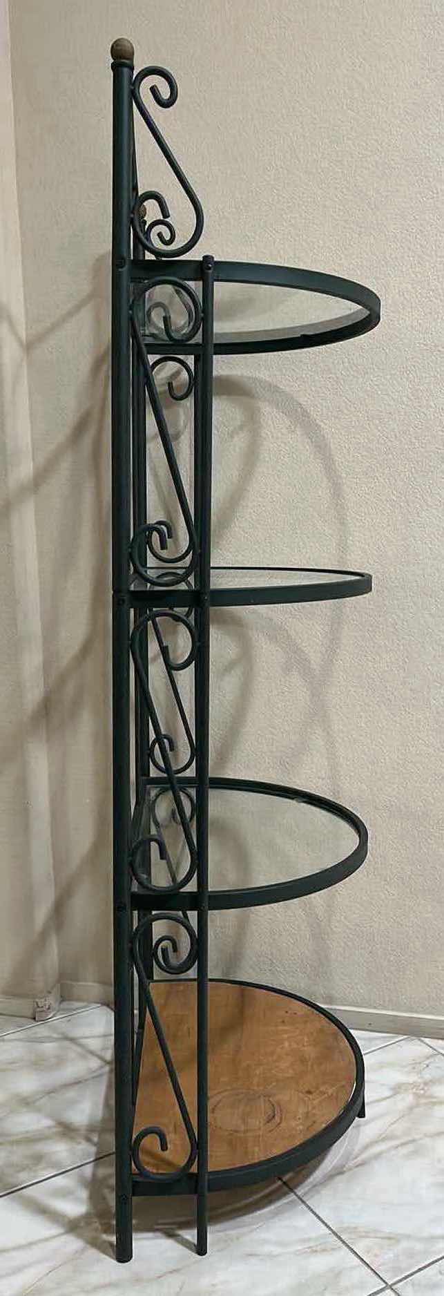 Photo 3 of DARK GREEN FINISH METAL 3 TIER GLASS SHELF BAKERS RACK 27” X 17.25” H75”