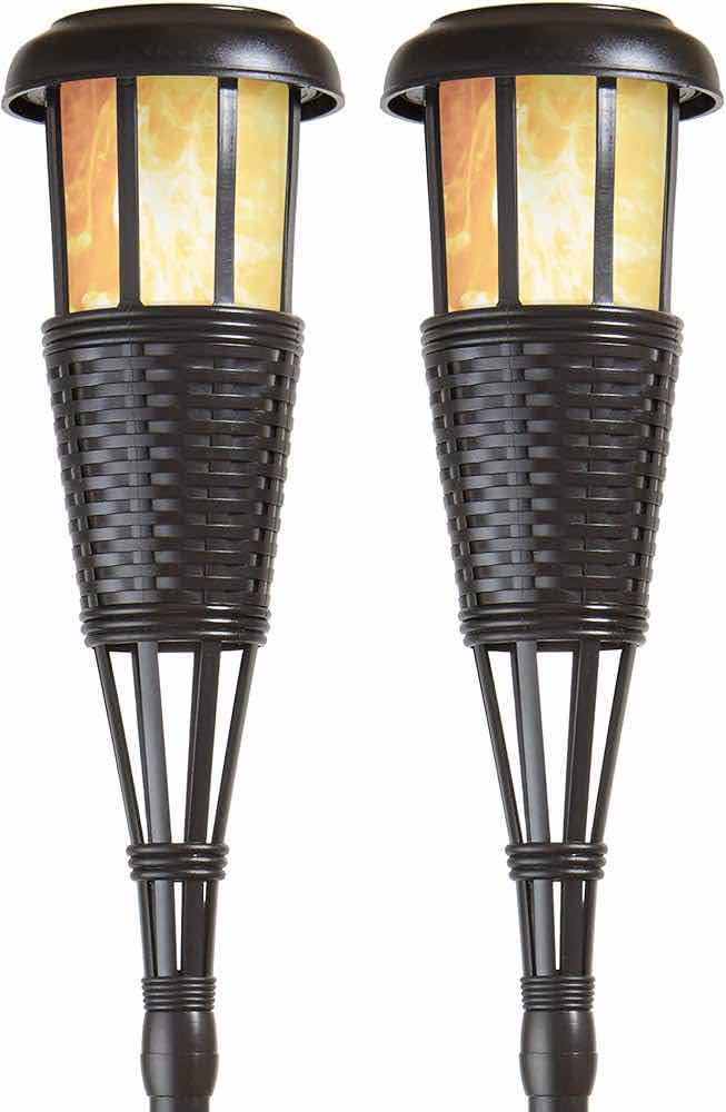 Photo 1 of NEWHOUSE LIGHTING DARK CHOCOLATE FINISH LED FLICKERING FLAME EFFECT SOLAR ISLAND TORCHES TIKI LIGHTS 2PACK MODEL FLTORCH4-B