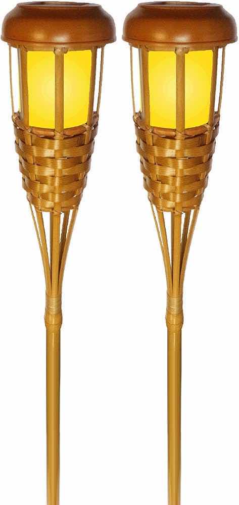 Photo 1 of NEWHOUSE LIGHTING BAMBOO FINISH LED SOLAR ISLAND TORCHES TIKI LIGHTS 2PACK MODEL TIKILED2