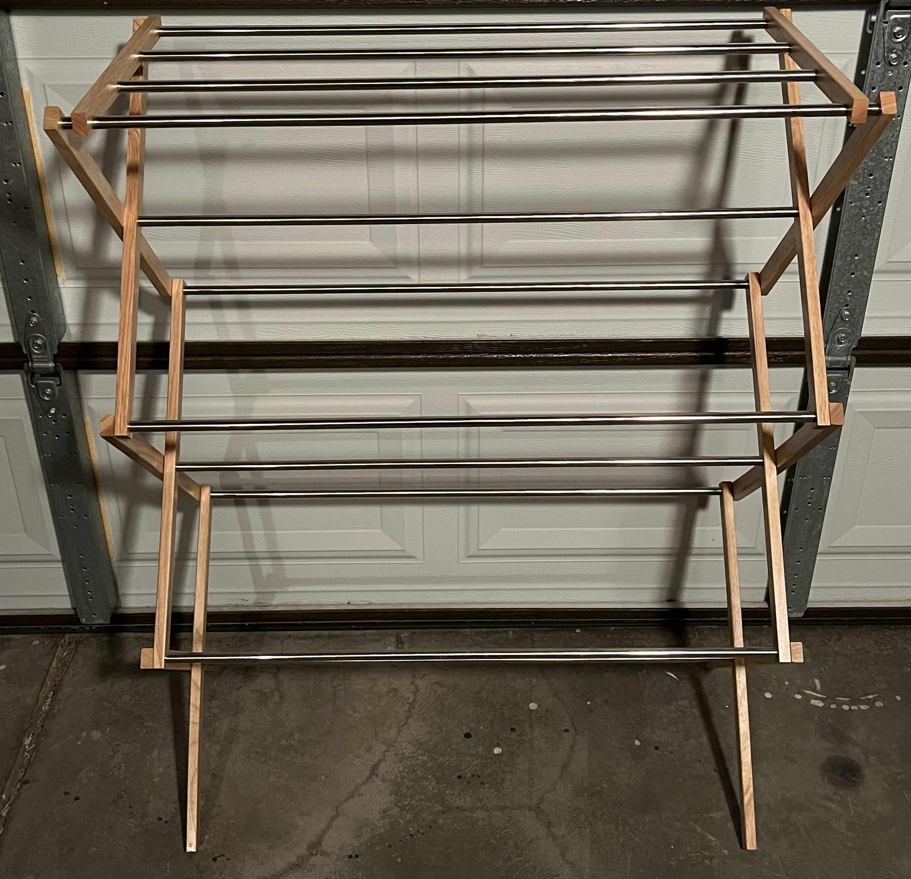 Photo 1 of WOOD & STAINLESS STEEL CLOTHING RACK 31” X 15” H43”