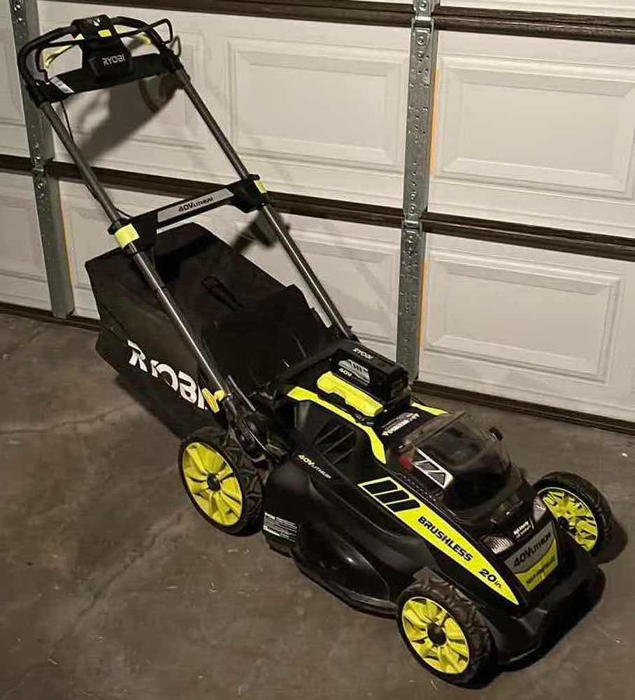 Photo 1 of RYOBI BRUSHLESS SELF PROPELLED ELECTRIC LAWNMOWER W 40V LITHIUM CHARGER MODEL RY40109