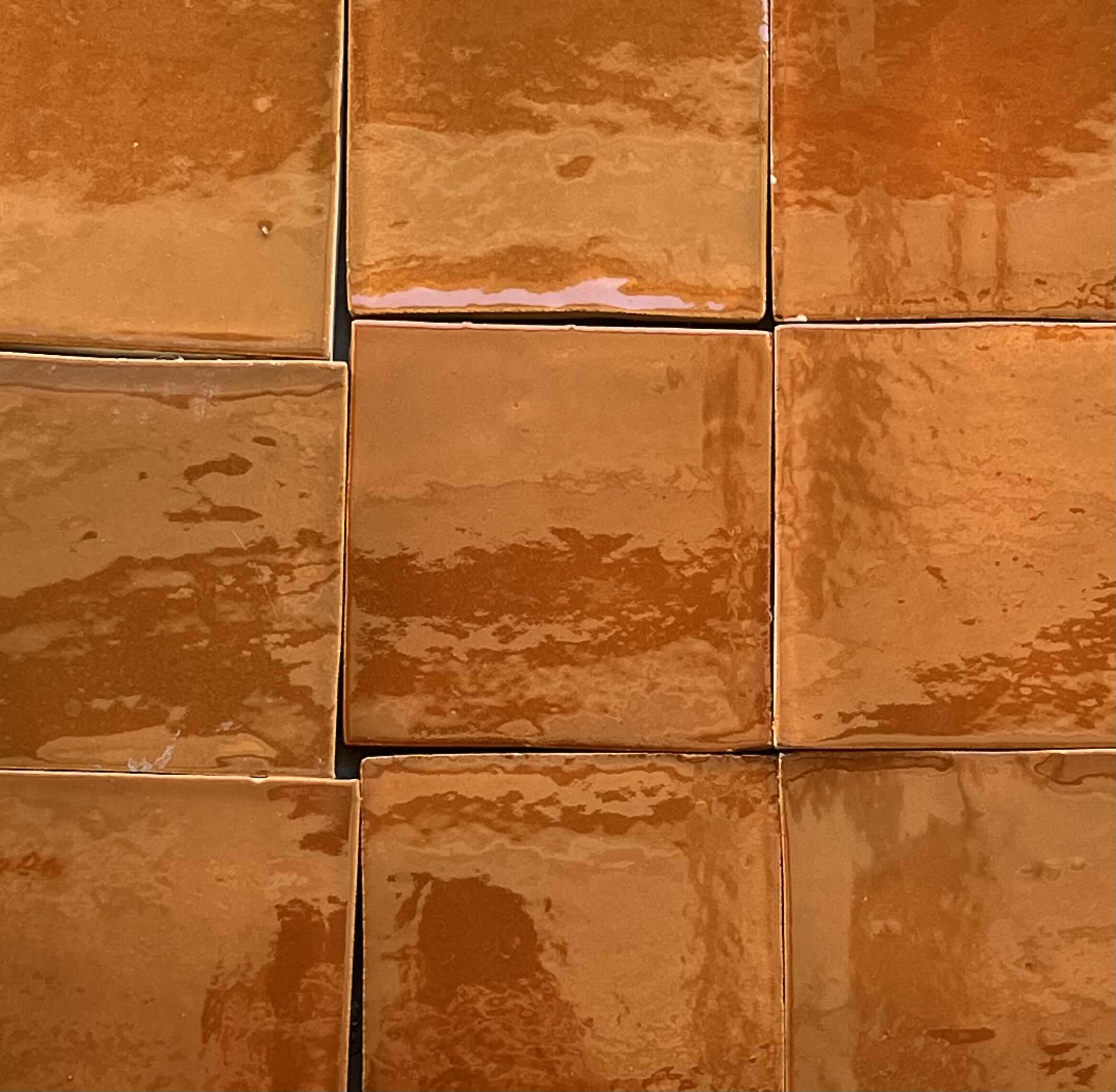 Photo 2 of  MEXICAN GLAZED CARAMEL BROWN FINISH CERAMIC TILE 4.25” X 4.25” (APPROX 200PCS)