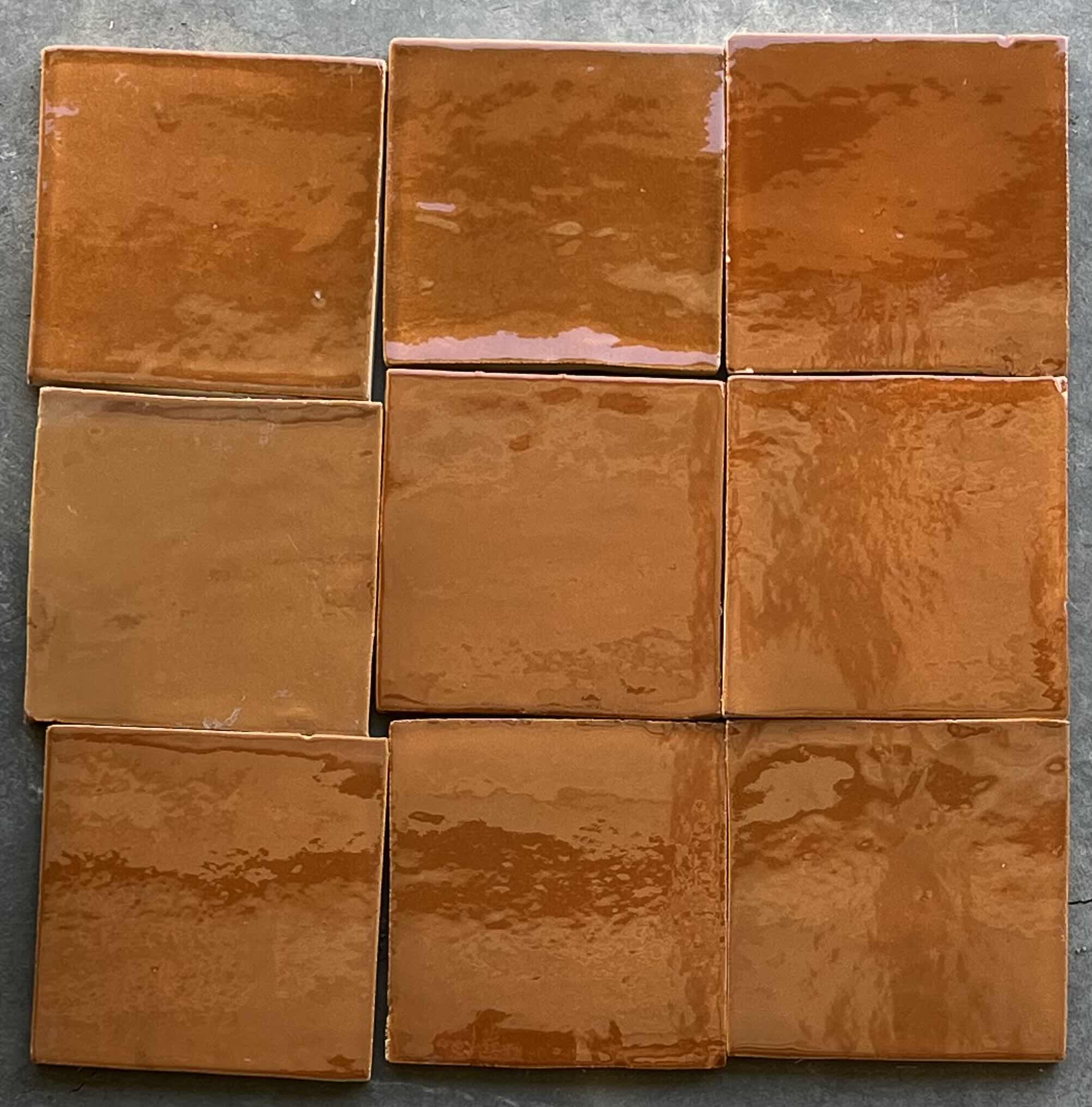 Photo 1 of  MEXICAN GLAZED CARAMEL BROWN FINISH CERAMIC TILE 4.25” X 4.25” (APPROX 200PCS)