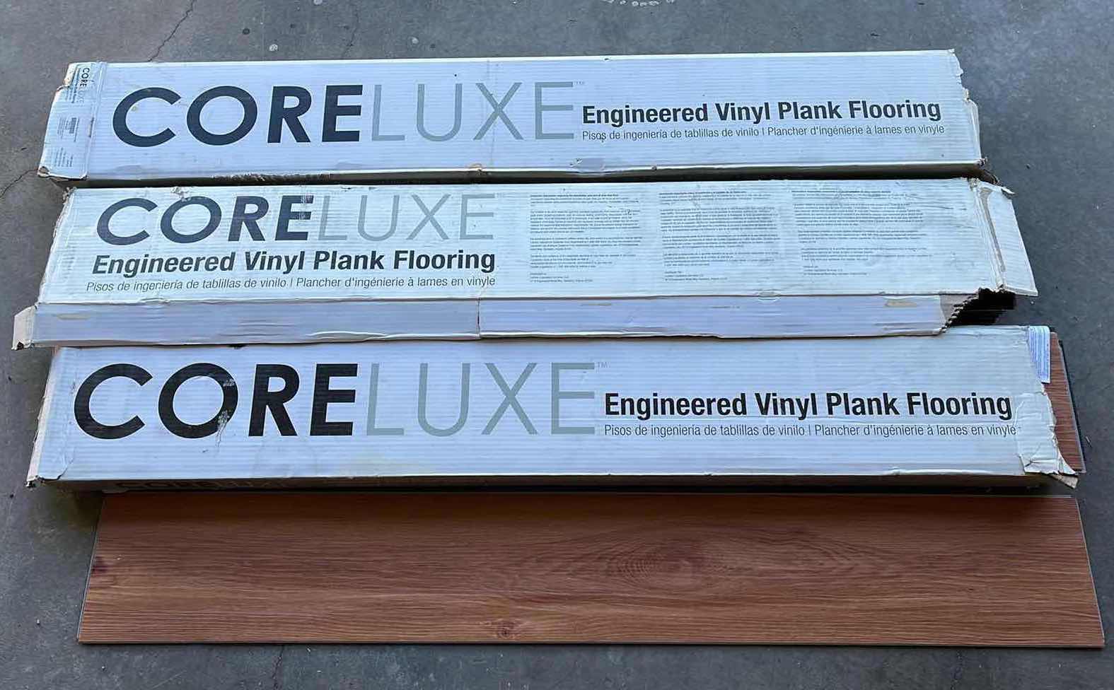 Photo 3 of CORE LUXE CLX RAINER CHERRY WOOD FINISH SNAP IN FLOATING VINYL PLANK FLOORING 7” X 48” (3CASES APPROX 50SQFT) & ESSENTIAL WASHED OAK FINISH GLUE DOWN VINYL PLANK FLOORING 6” X 36” (22PCS)