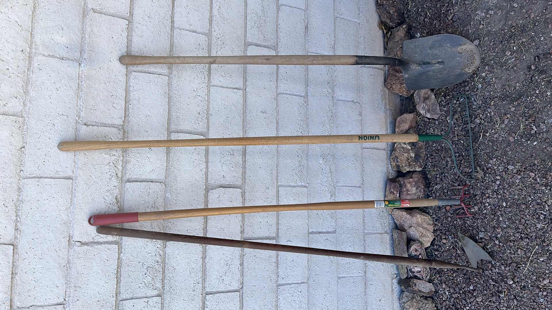 Photo 1 of YARD & GARDEN TOOLS (4)-BACK HOE, RAKES, SHOVEL