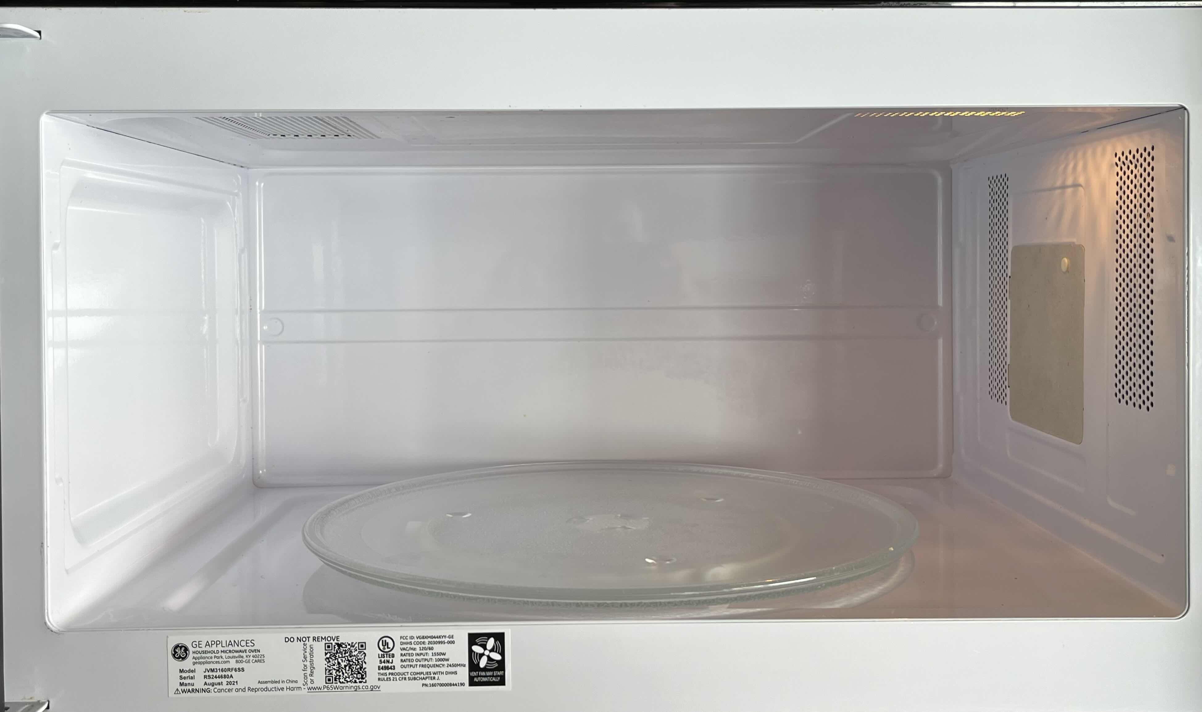 Photo 4 of GE STAINLESS STEEL & BLACK 1.6CUFT OVER-THE-RANGE TOP MOUNT MICROWAVE OVEN MODEL JVM3160RF6SS (READ NOTES)