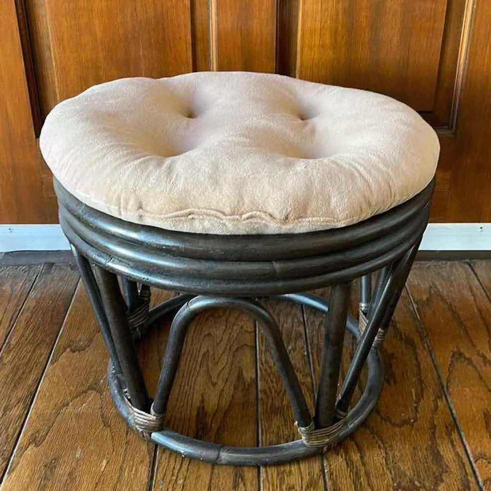 Photo 1 of DARK BAMBOO ROUND BASE CUSHION TOP OTTOMAN 18” X 15”