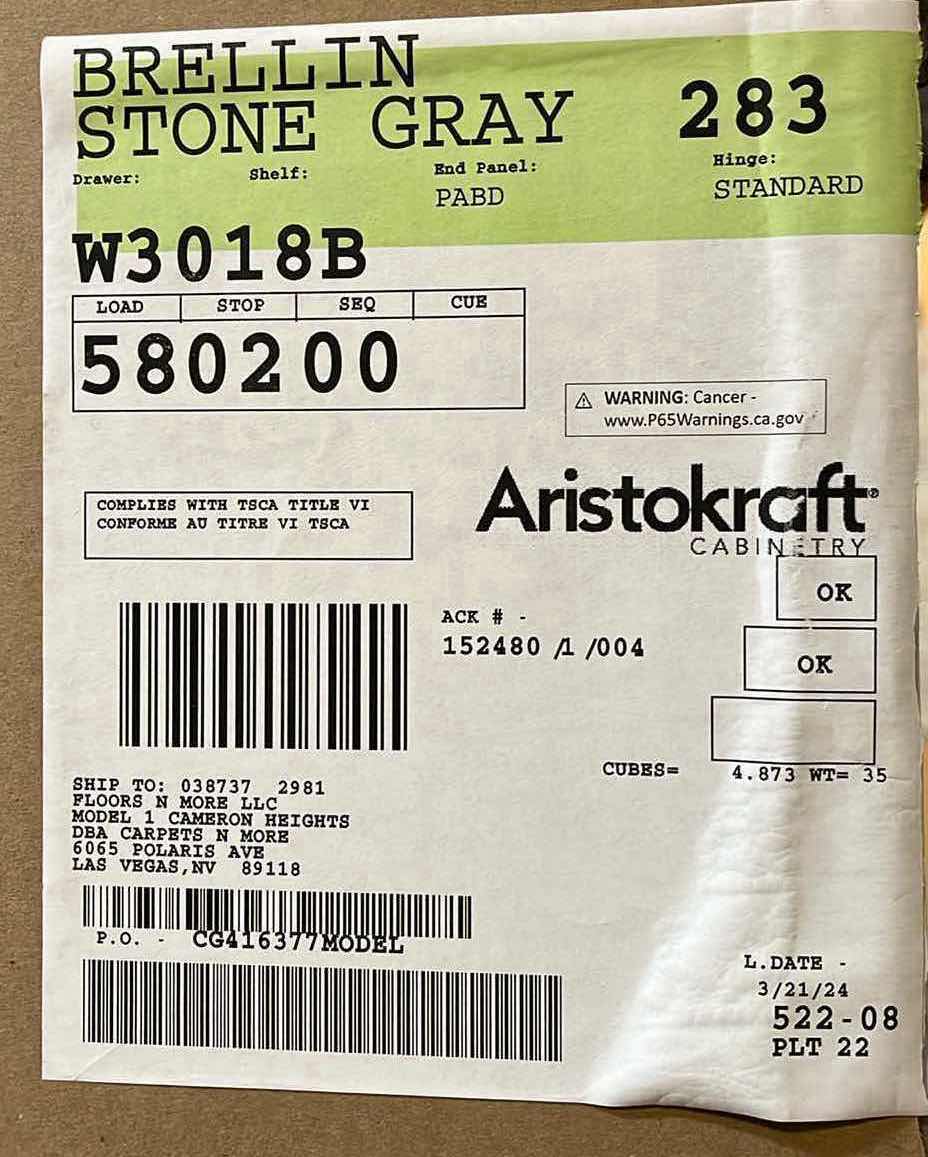 Photo 3 of ARISTOKRAFT CABINETRY BRELLIN STYLE STONE GRAY FINISH PURESTYLE LAMINATE 2 DOOR WALL CABINET W3018B 30” X 12.75” H18” (READ NOTES)