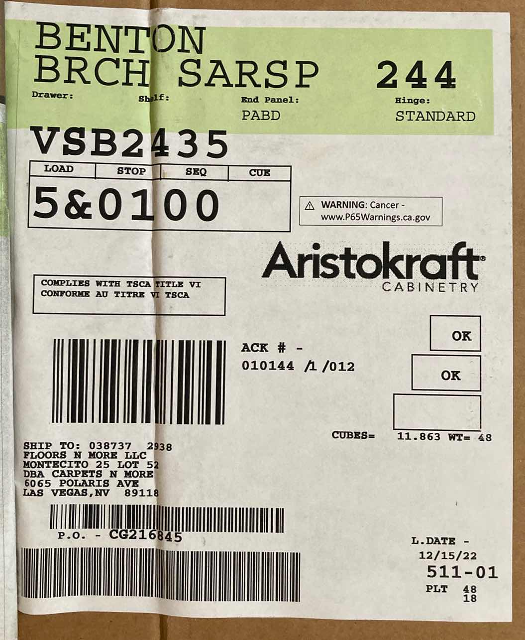 Photo 3 of ARISTOKRAFT CABINETRY BENTON STYLE BIRCH SARSAPARILLA FINISH PURESTYLE LAMINATE 2 DOOR VANITY SINK BASE VSB2435 24” X 31” H35 (READ NOTES)