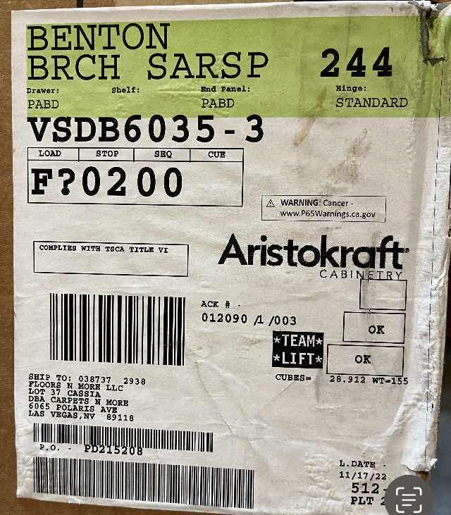 Photo 4 of ARISTOKRAFT CABINETRY BENTON STYLE BIRCH SARSAPARILLA FINISH PURESTYLE LAMINATE 4 DOOR 3 DRAWER SINK BASE CABINET VSDB6035-3 60” X 21” H35” (READ NOTES)