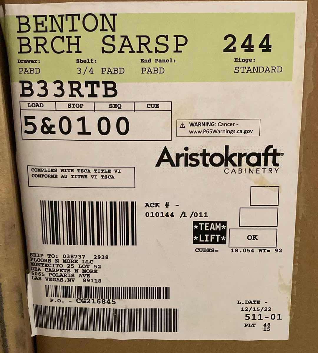 Photo 3 of ARISTOKRAFT CABINETRY BENTON STYLE BIRCH SARSAPARILLA FINISH PURESTYLE LAMINATE 2 DOOR 1 DRAWER BASE CABINET B33RTB 33” 23.75” H35” (READ NOTES)