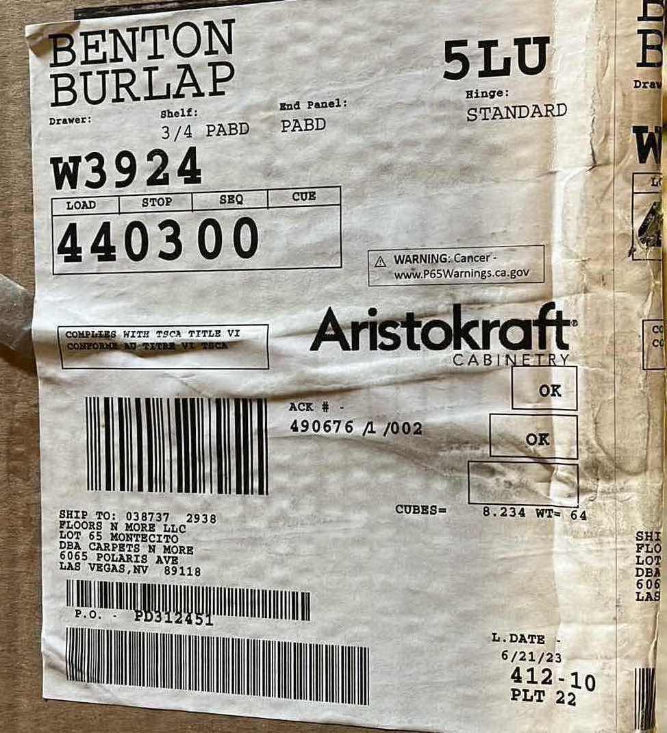 Photo 3 of ARISTOKRAFT CABINETRY BENTON STYLE BURLAP FINISH PURESTYLE LAMINATE 2 DOOR WALL CABINET W3924 39” X 12.75” H24” (READ NOTES)