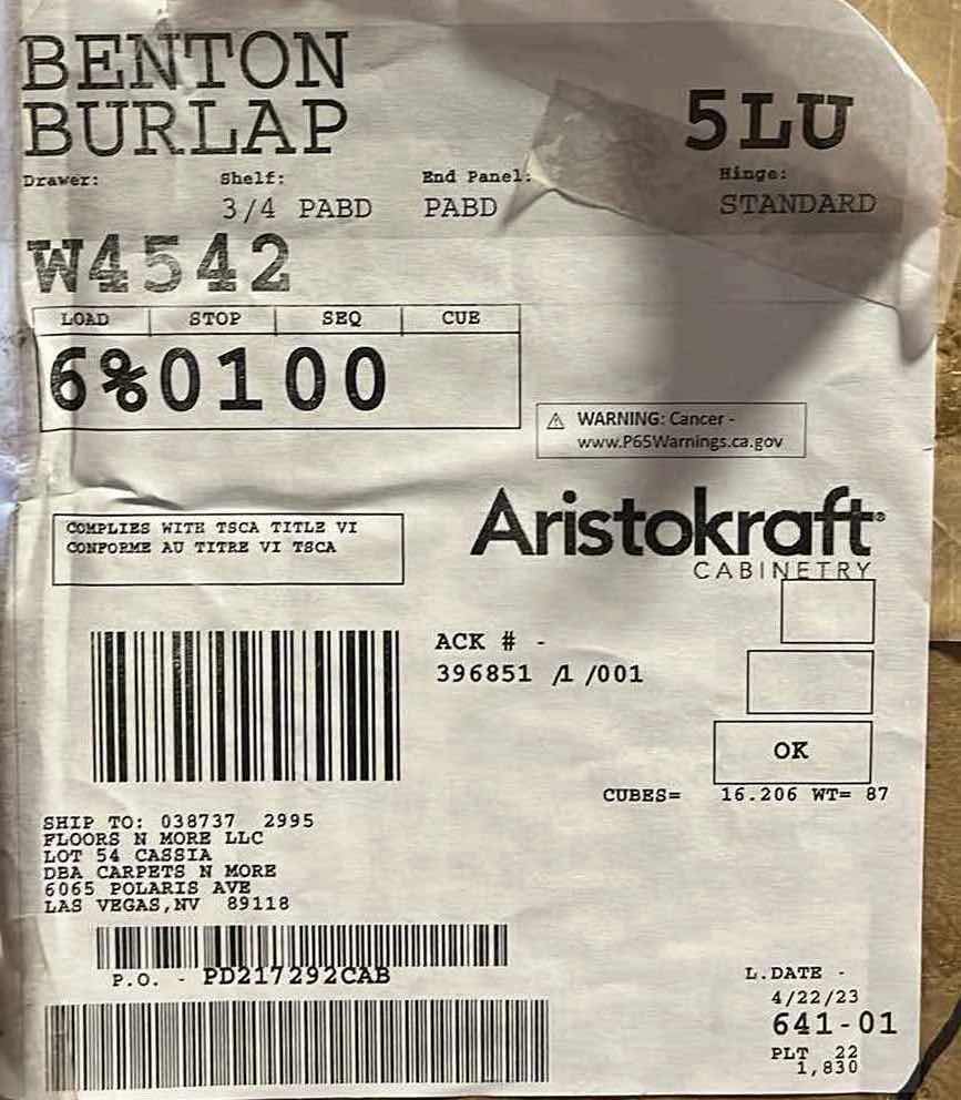 Photo 3 of ARISTOKRAFT CABINETRY BENTON STYLE BURLAP FINISH PURESTYLE LAMINATE 2 DOOR WALL CABINET W4542 45” X 12.75” H42” (READ NOTES)