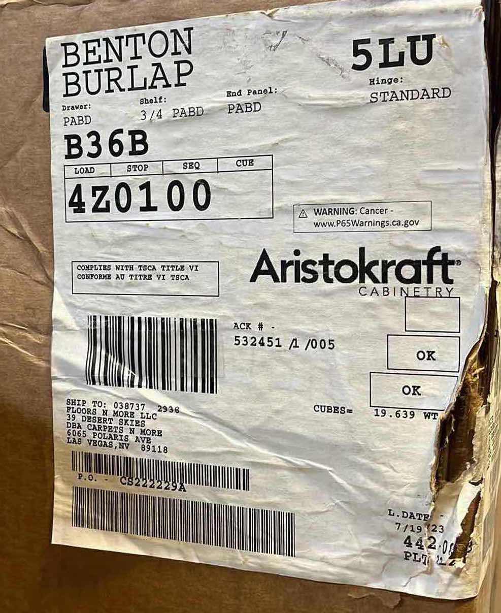 Photo 3 of ARISTOKRAFT CABINETRY BENTON STYLE BURLAP FINISH PURESTYLE LAMINATE 2 DOOR SINK BASE CABINET B33RTB 33” X 23.75” H35” (READ NOTES)