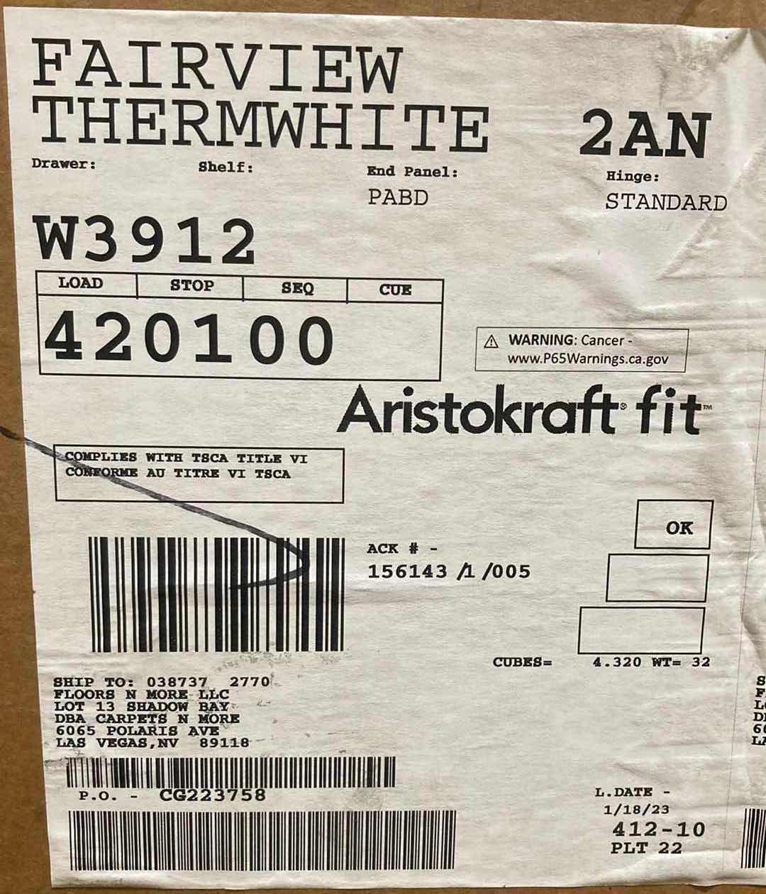 Photo 3 of ARISTOKRAFT CABINETRY FAIRVIEW STYLE THERMWHITE FINISH PURESTYLE LAMINATE 2 DOOR WALL CABINET W3912 39” X 12” H12” (READ NOTES)