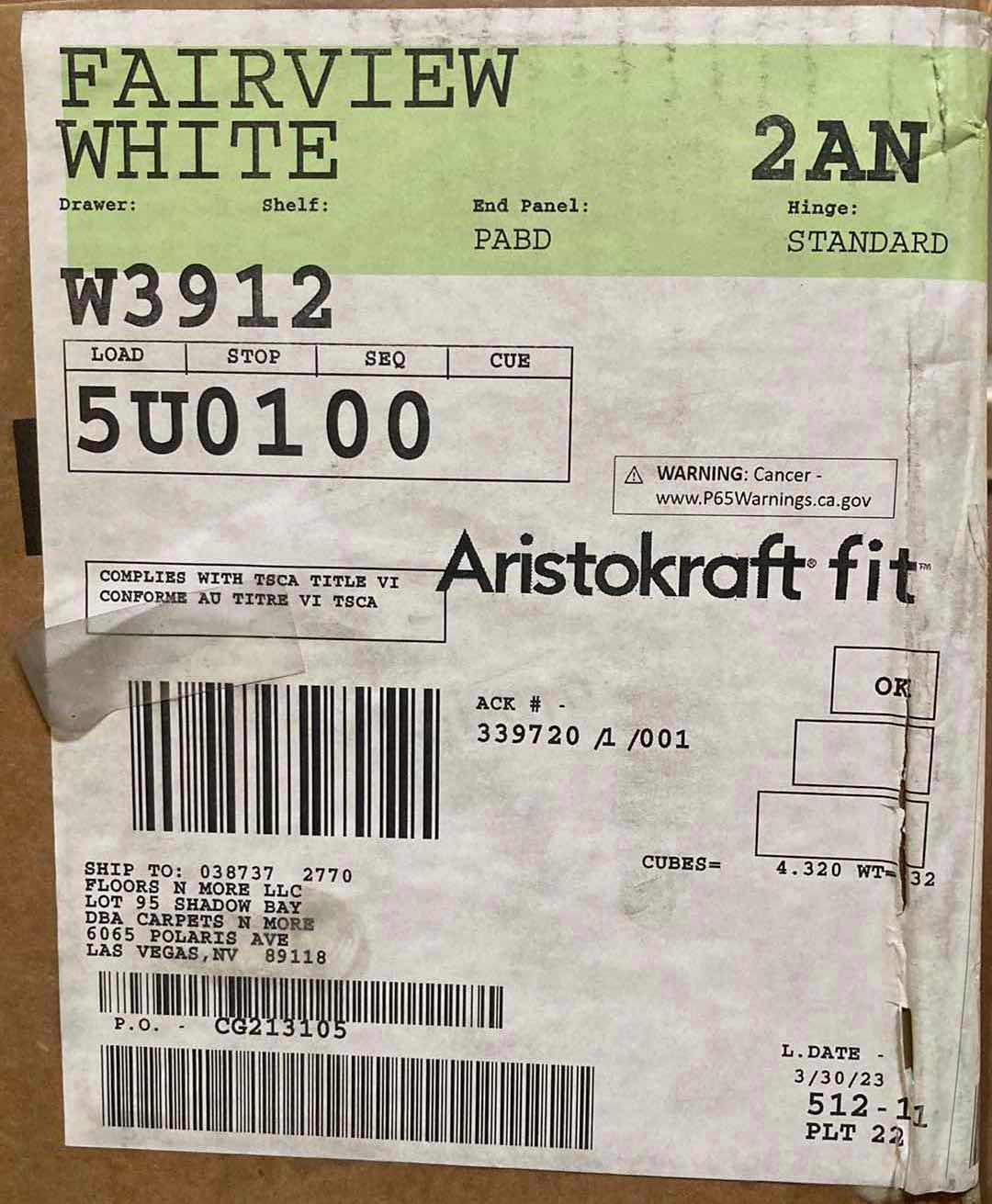 Photo 3 of ARISTOKRAFT CABINETRY FAIRVIEW STYLE THERMWHITE FINISH PURESTYLE LAMINATE 2 DOOR WALL CABINET W3912 39” X 12” H12” (READ NOTES)