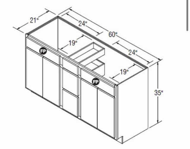 Photo 1 of ARISTOKRAFT CABINETRY ELLIS STYLE HOUND FINISH PURESTYLE LAMINATE 4 DOOR 3 DRAWER VANITY SINK BASE CABINET VSDB6035-3 60” X 21” H35” (READ NOTES)