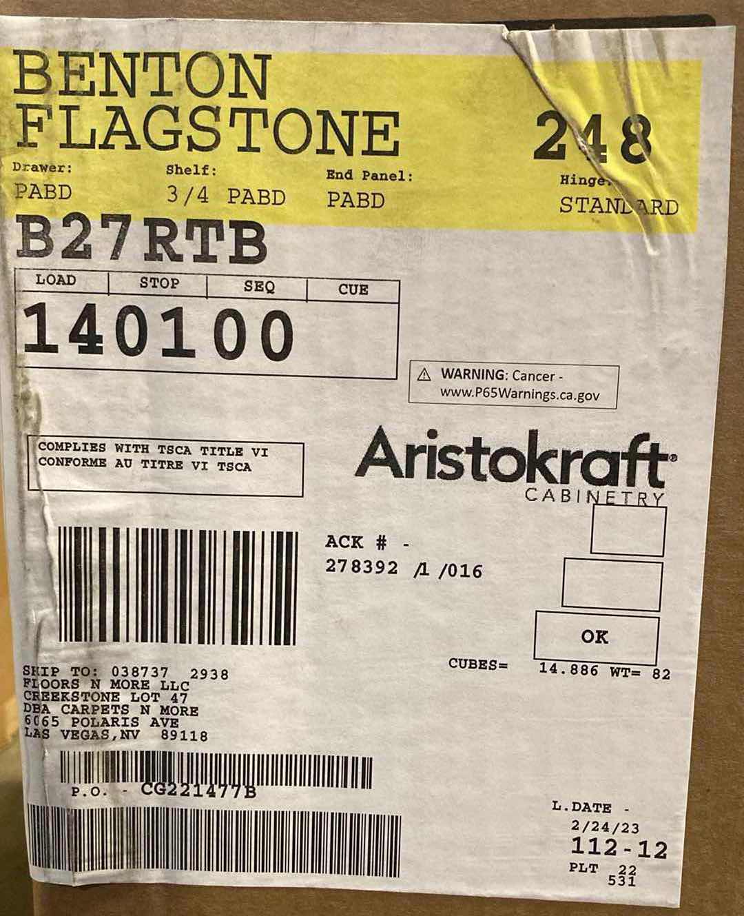 Photo 3 of ARISTOKRAFT CABINETRY BENTON STYLE FLAGSTONE FINISH PURESTYLE LAMINATE 2 DOOR 1 DRAWER BASE CABINET B27RTB 27” X 23.75” H35” (READ NOTES)