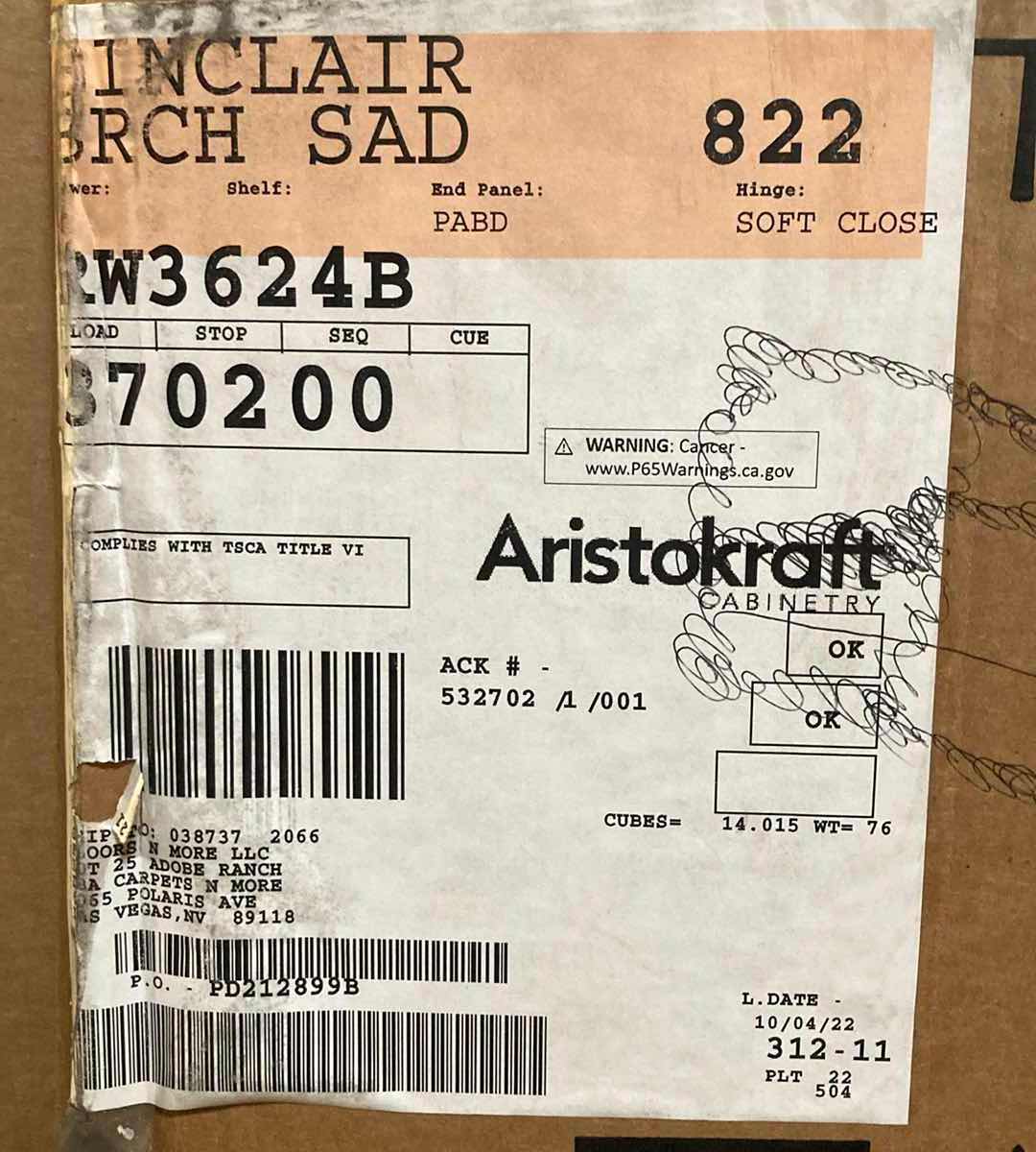 Photo 3 of ARISTOKRAFT CABINETRY SINCLAIR STYLE SADDLE FINISH PURESTYLE LAMINATE 2 DOOR WALL CABINET RW3624B 36” X 23.75” H24” (READ NOTES)