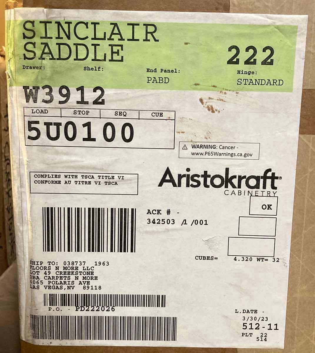 Photo 3 of ARISTOKRAFT CABINETRY SINCLAIR STYLE SADDLE FINISH PURESTYLE LAMINATE 2 DOOR WALL CABINET W3912 39” X 12” H12” (READ NOTES)