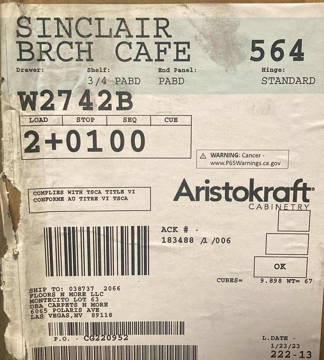 Photo 3 of ARISTOKRAFT CABINETRY SINCLAIR STYLE BIRCH CAFE FINISH PURESTYLE LAMINATE 2 DOOR WALL CABINET W2742B 27” X 12” H42” (READ NOTES)