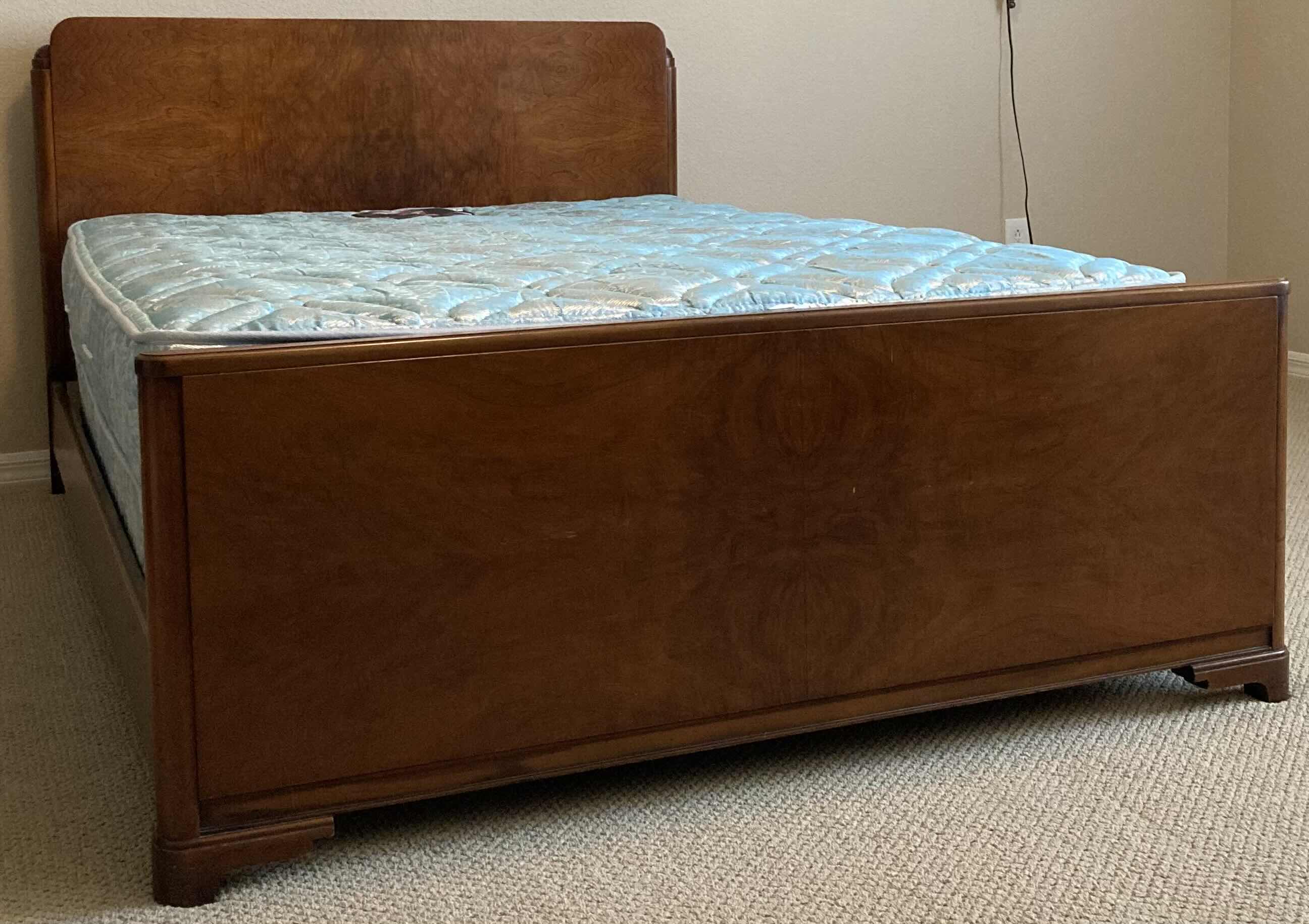 Photo 1 of LANDSTORM 1940s FRENCH BURLED WALNUT FULL SIZE BED FRAME 56” X 78” H38.5” (TWIN MATTRESS INCLUDED)