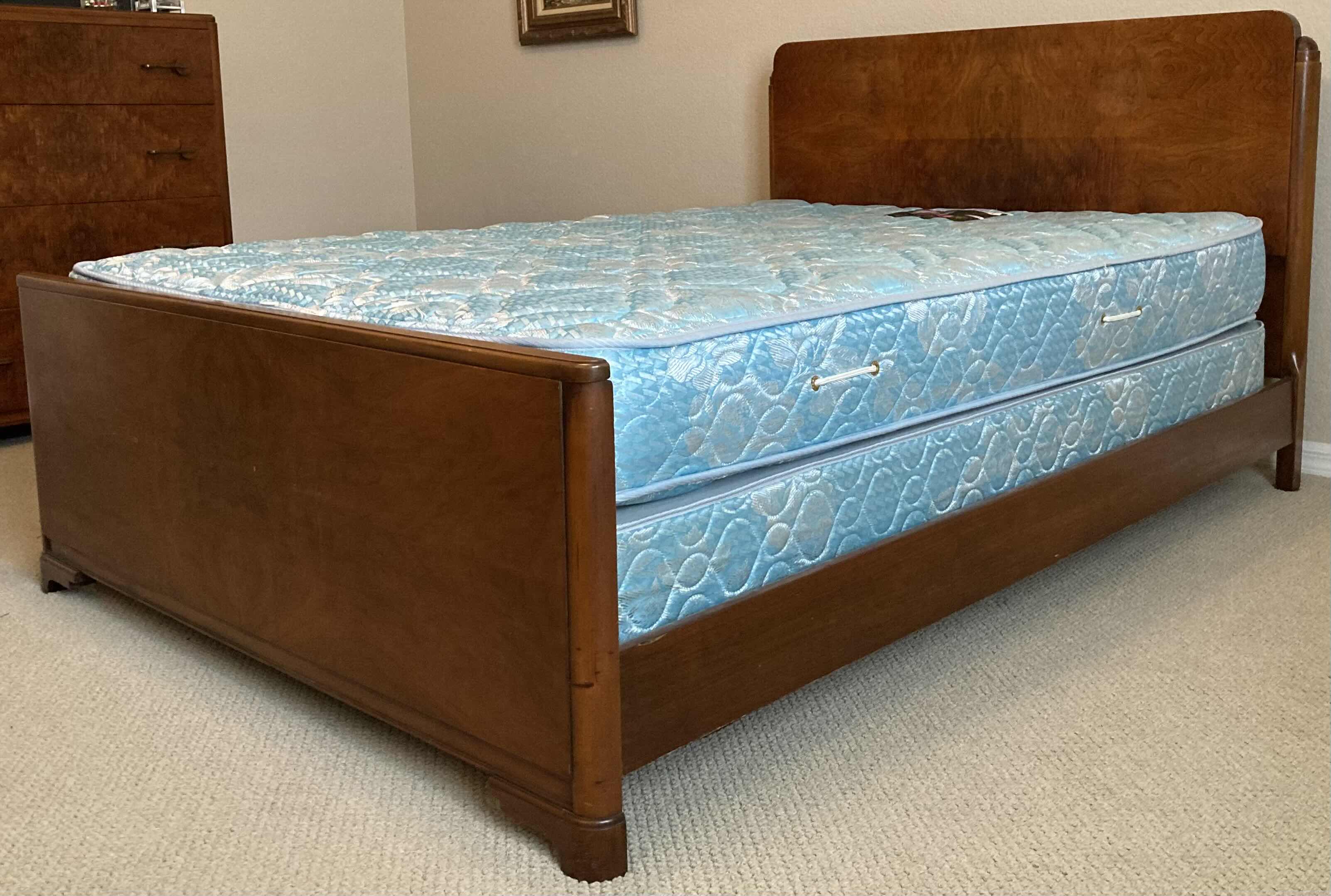 Photo 4 of LANDSTORM 1940s FRENCH BURLED WALNUT FULL SIZE BED FRAME 56” X 78” H38.5” (TWIN MATTRESS INCLUDED)