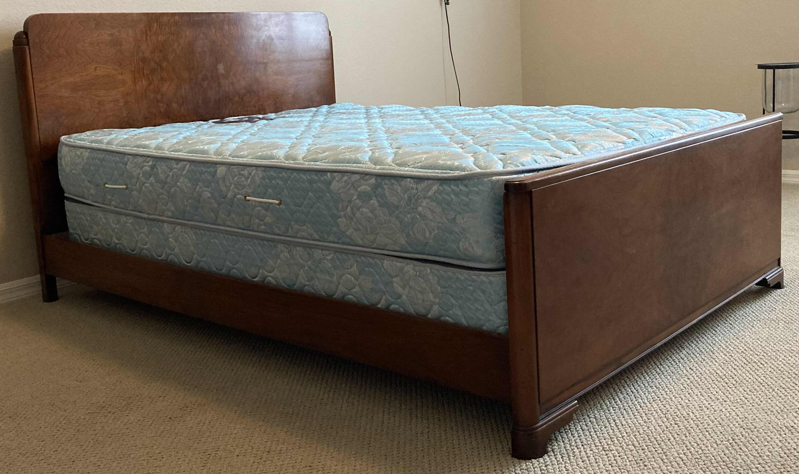 Photo 3 of LANDSTORM 1940s FRENCH BURLED WALNUT FULL SIZE BED FRAME 56” X 78” H38.5” (TWIN MATTRESS INCLUDED)