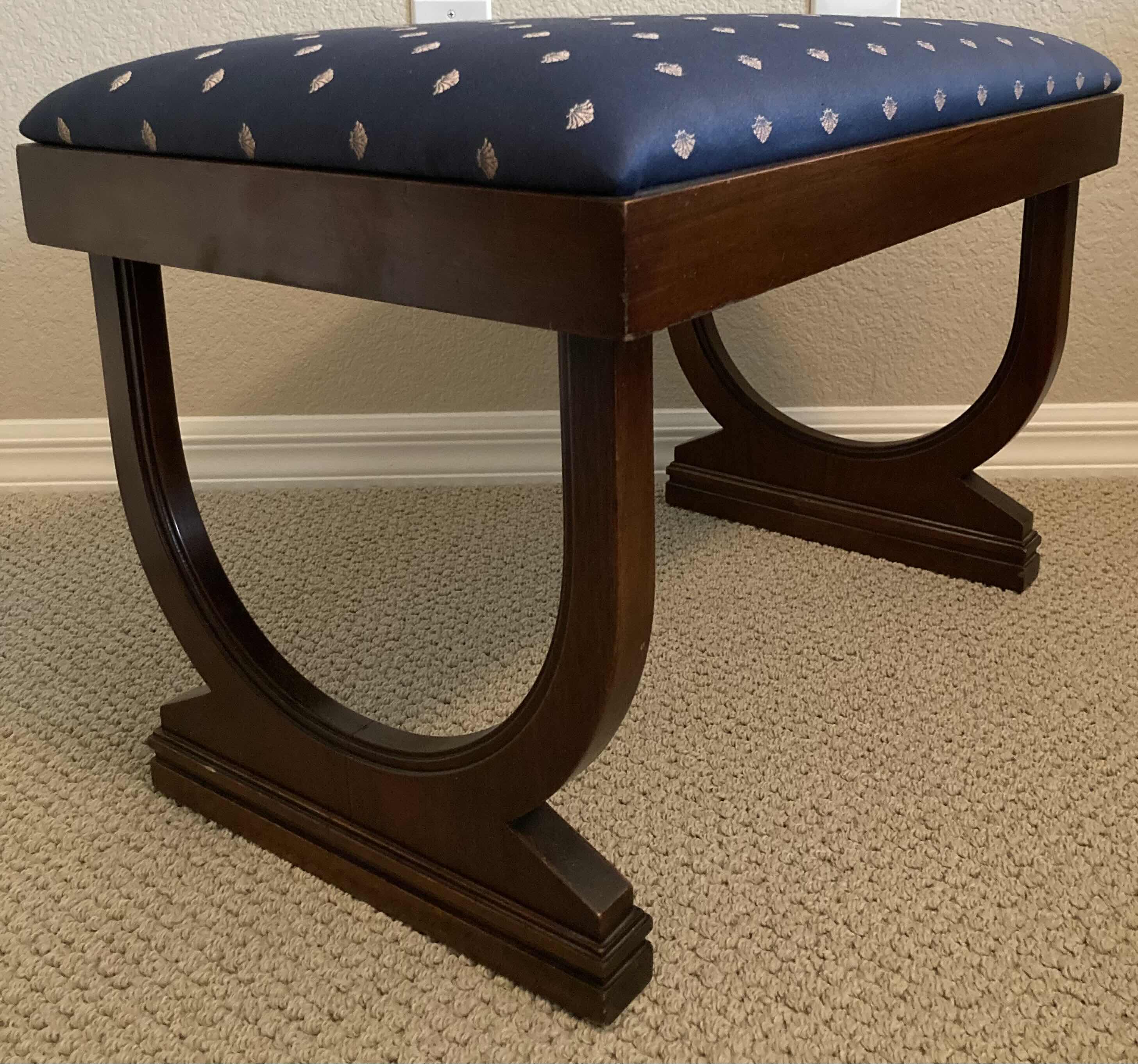 Photo 4 of F.J. FURNITURE CUSTOM REGENCY STYLE BLUE UPHOLSTERY WOOD FRAME BENCH 24” X 15” H16”