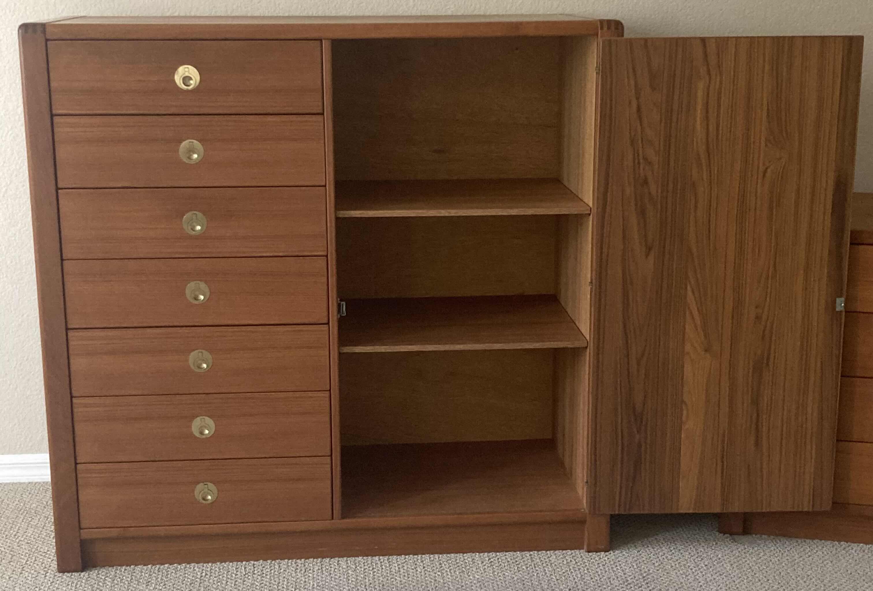 Photo 2 of D SCAN CAPTAIN LINE DANISH TEAK & BRASS HIGHBOY 7-DRAWER & 2-SHELF CHEST DRESSER 49” X 19.5” H47.25