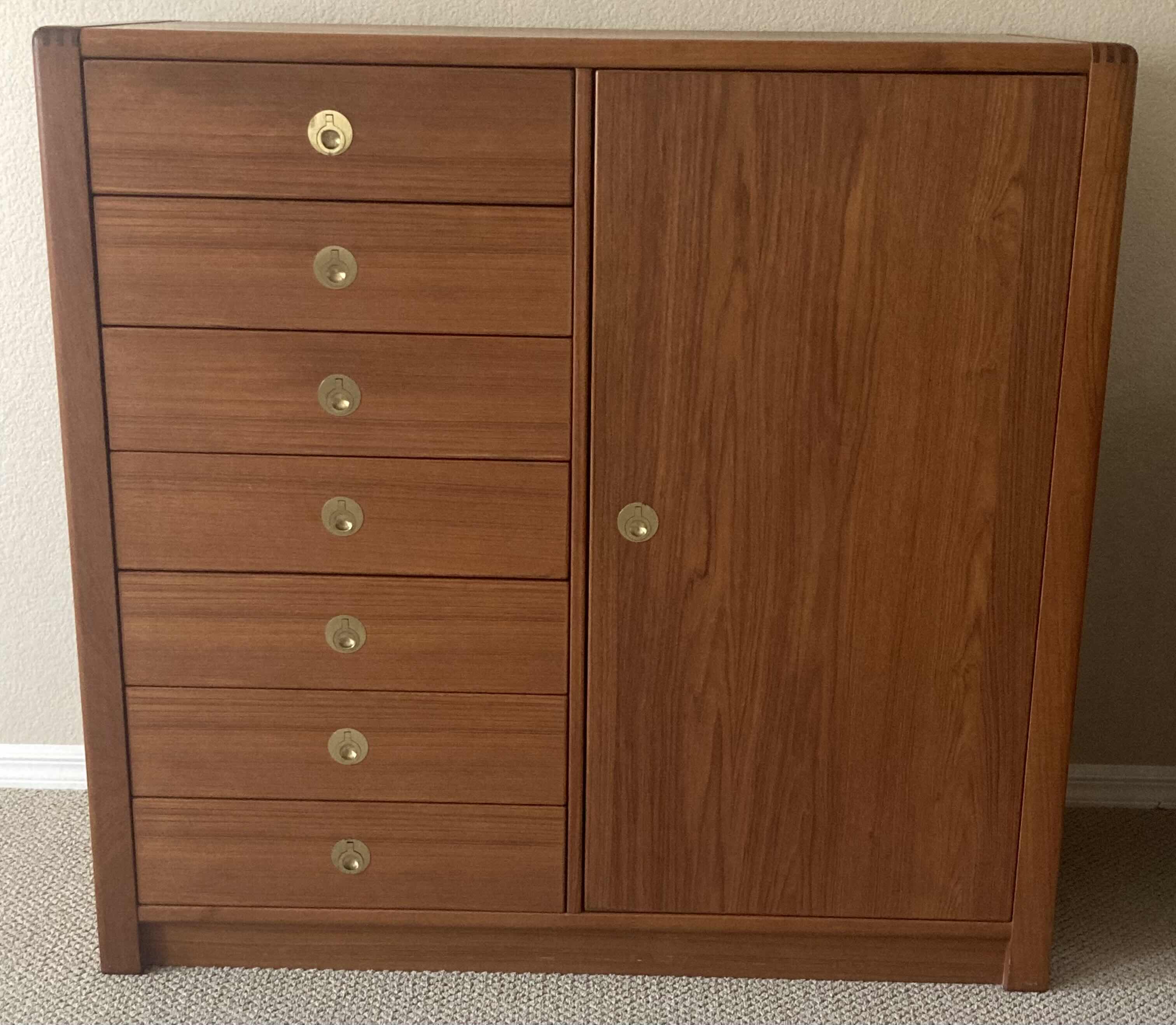 Photo 1 of D SCAN CAPTAIN LINE DANISH TEAK & BRASS HIGHBOY 7-DRAWER & 2-SHELF CHEST DRESSER 49” X 19.5” H47.25