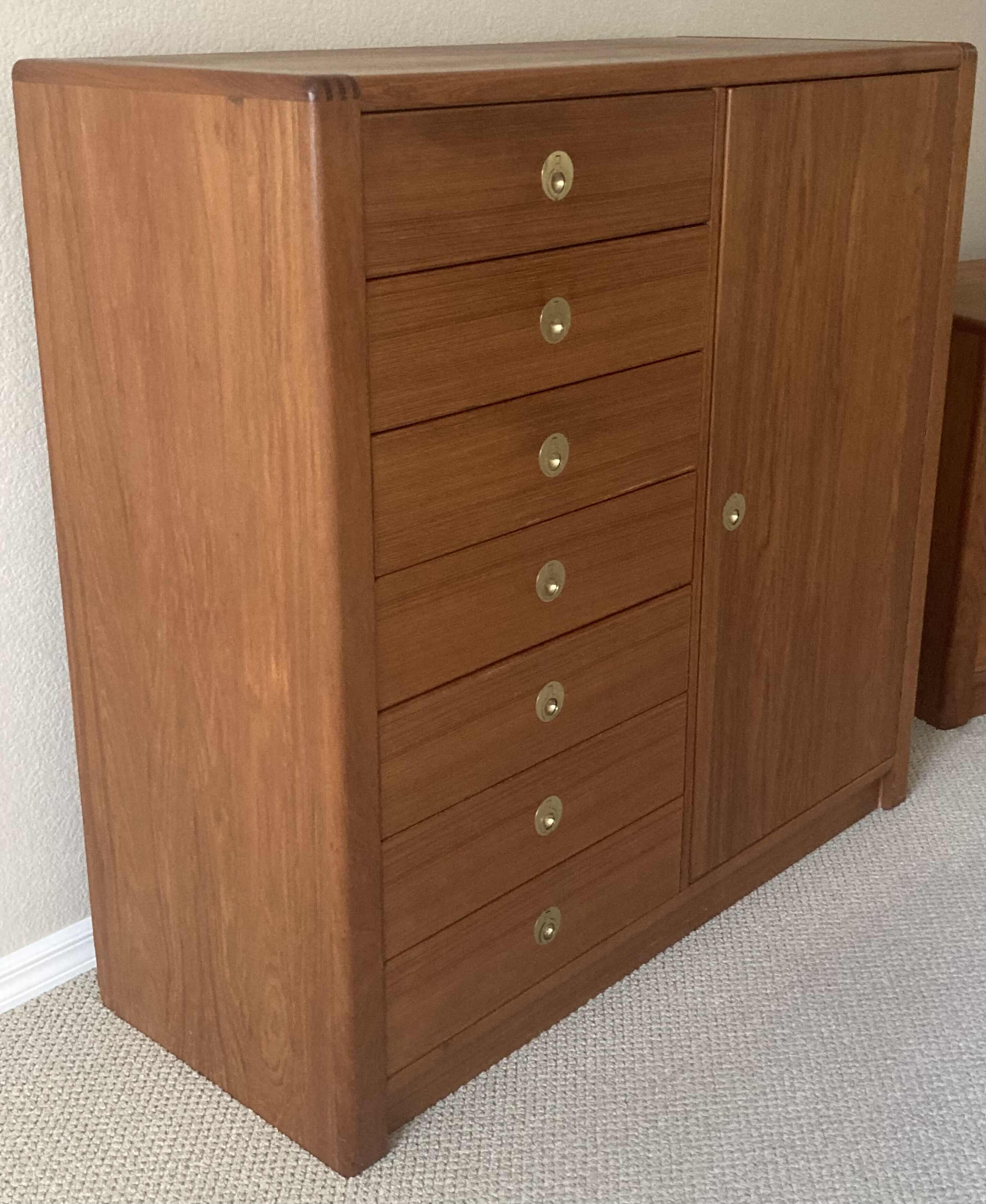 Photo 4 of D SCAN CAPTAIN LINE DANISH TEAK & BRASS HIGHBOY 7-DRAWER & 2-SHELF CHEST DRESSER 49” X 19.5” H47.25