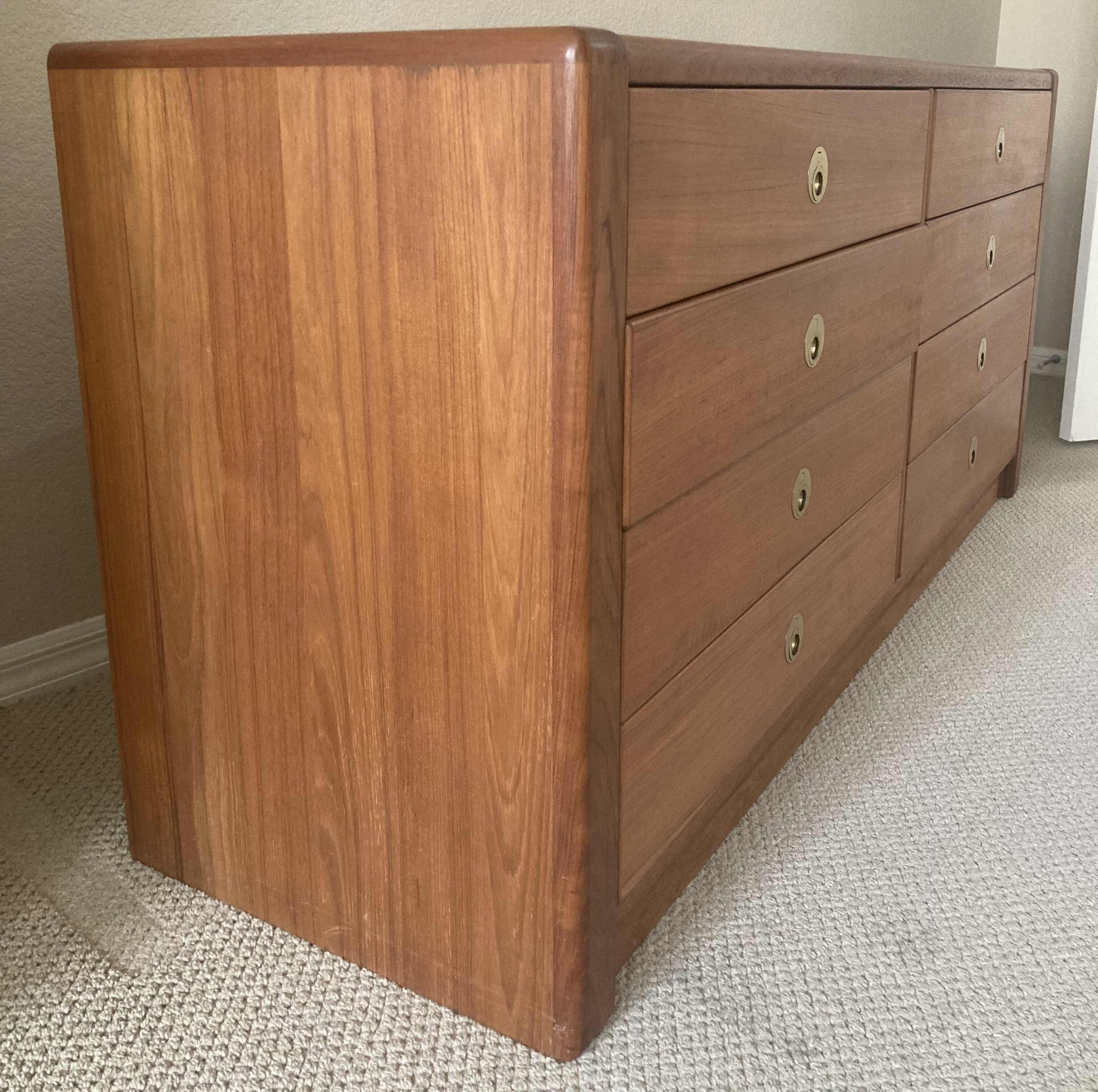 Photo 4 of D SCAN CAPTAIN LINE DANISH TEAK & BRASS LOWBOY 8-DRAWER DRESSER 62.5” X 19.75” H29.5”