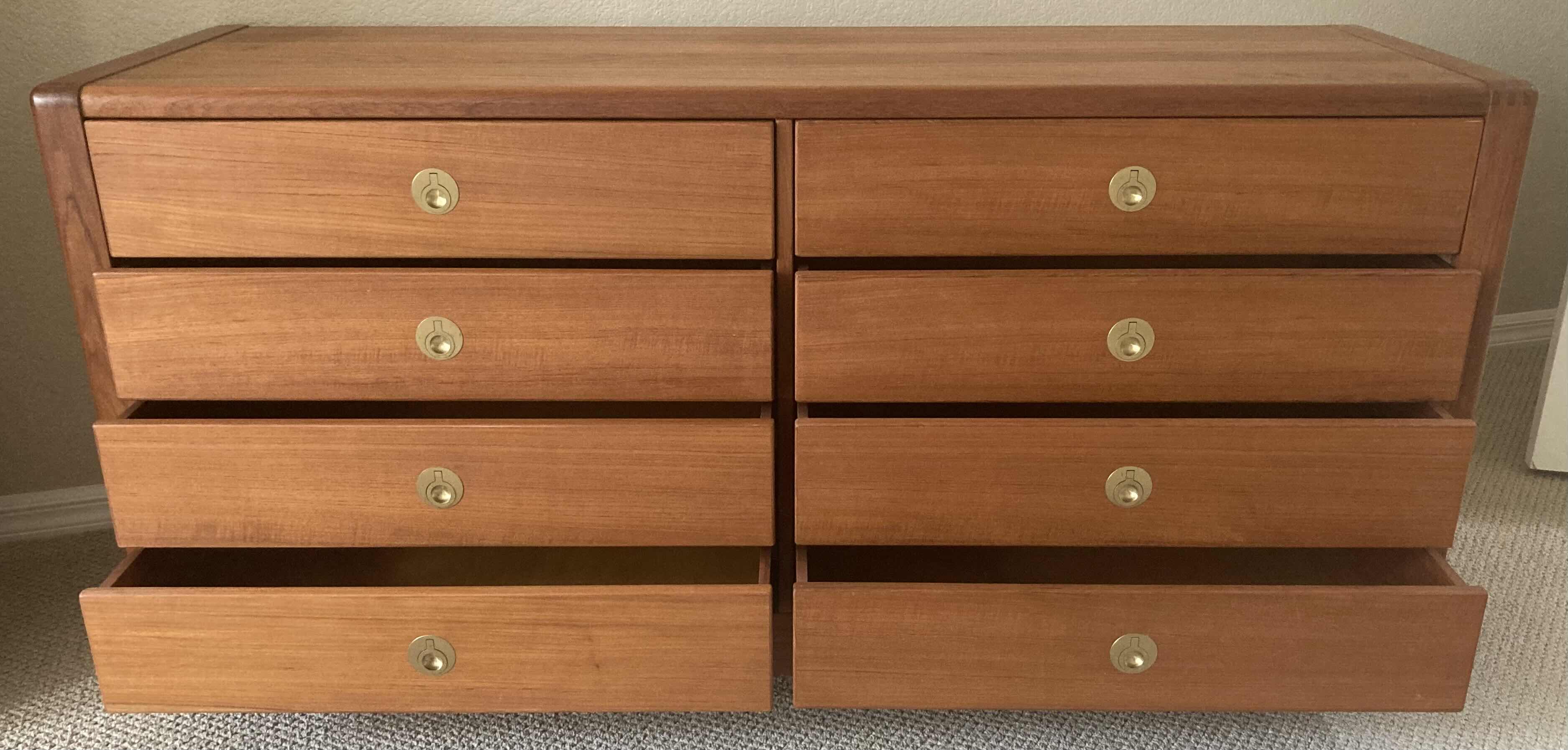 Photo 2 of D SCAN CAPTAIN LINE DANISH TEAK & BRASS LOWBOY 8-DRAWER DRESSER 62.5” X 19.75” H29.5”