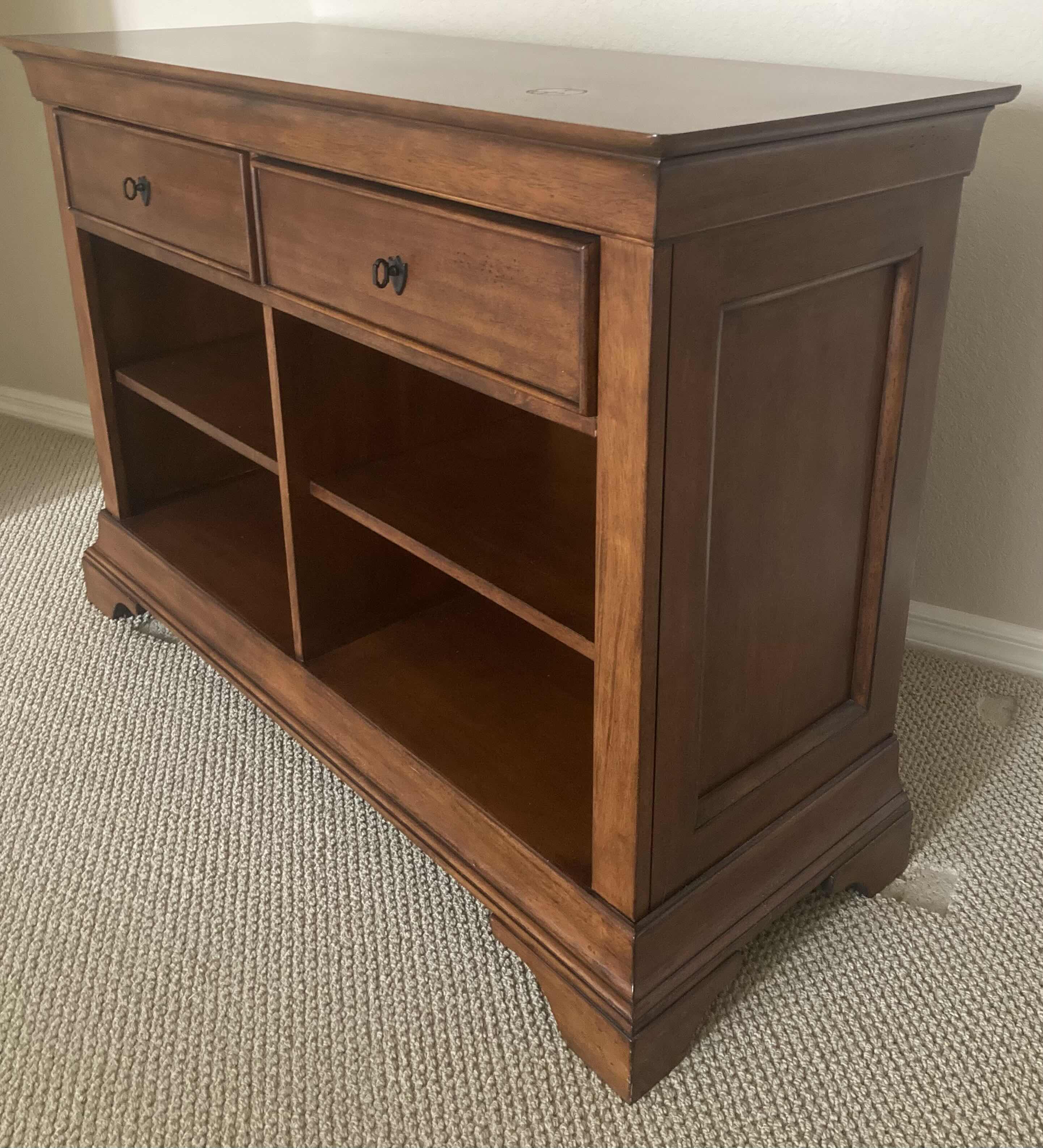 Photo 3 of SOLID WOOD 2-DRAWER & 2-SHELF OPEN CABINET CONSOLE TABLE 48” X 18” H34”