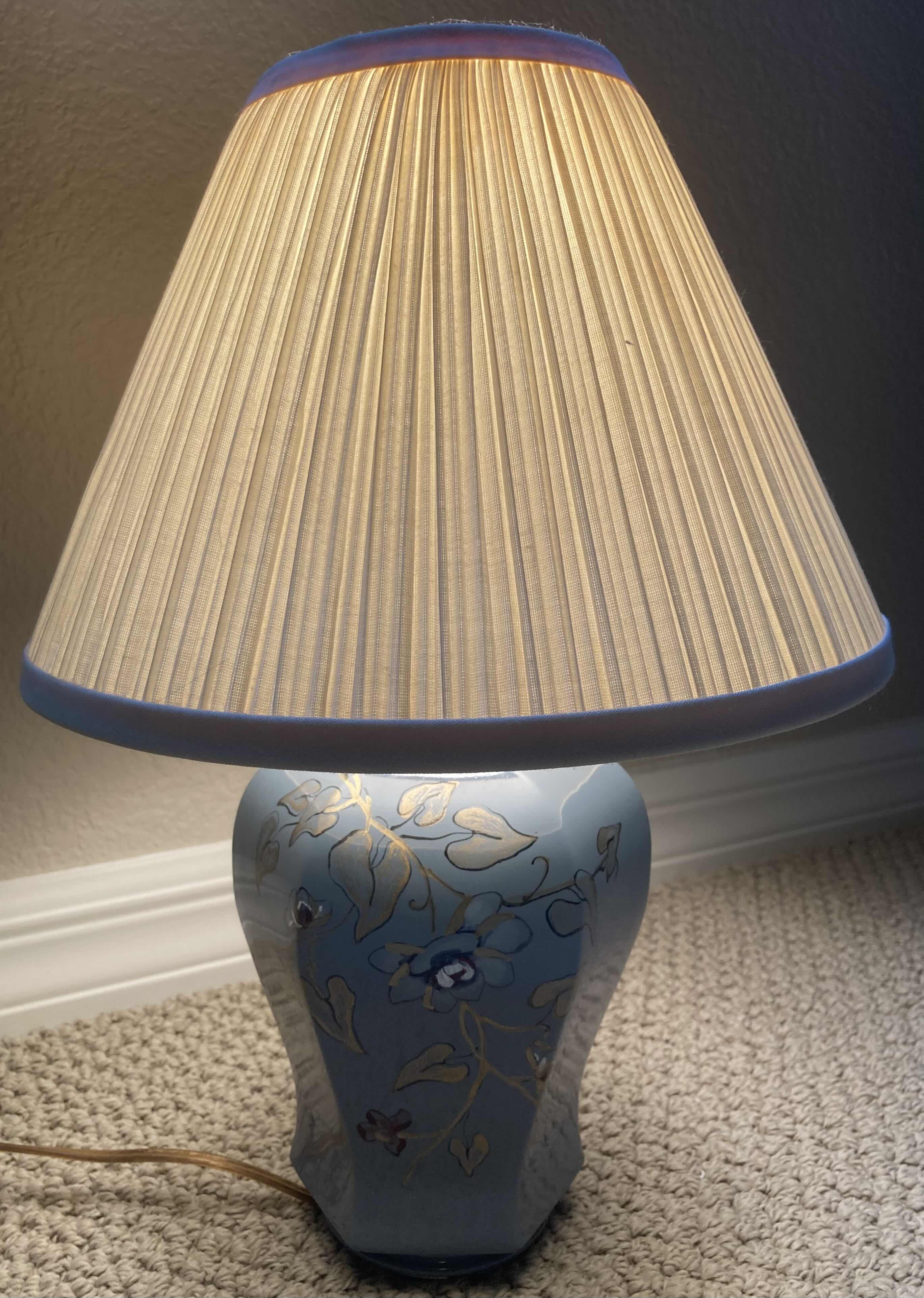 Photo 1 of FLORAL BLUE PORCELAIN TABLE LAMP 10” X 10” H14.5”