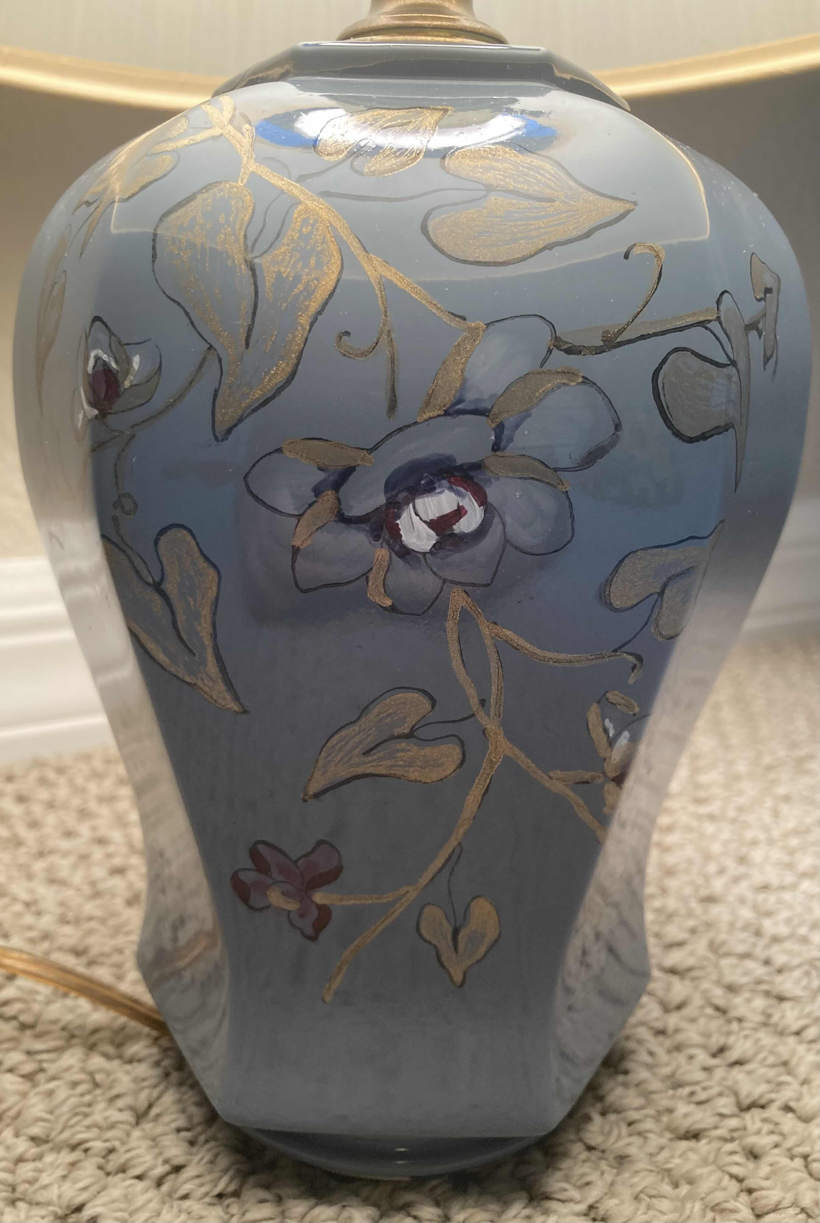 Photo 4 of FLORAL BLUE PORCELAIN TABLE LAMP 10” X 10” H14.5”