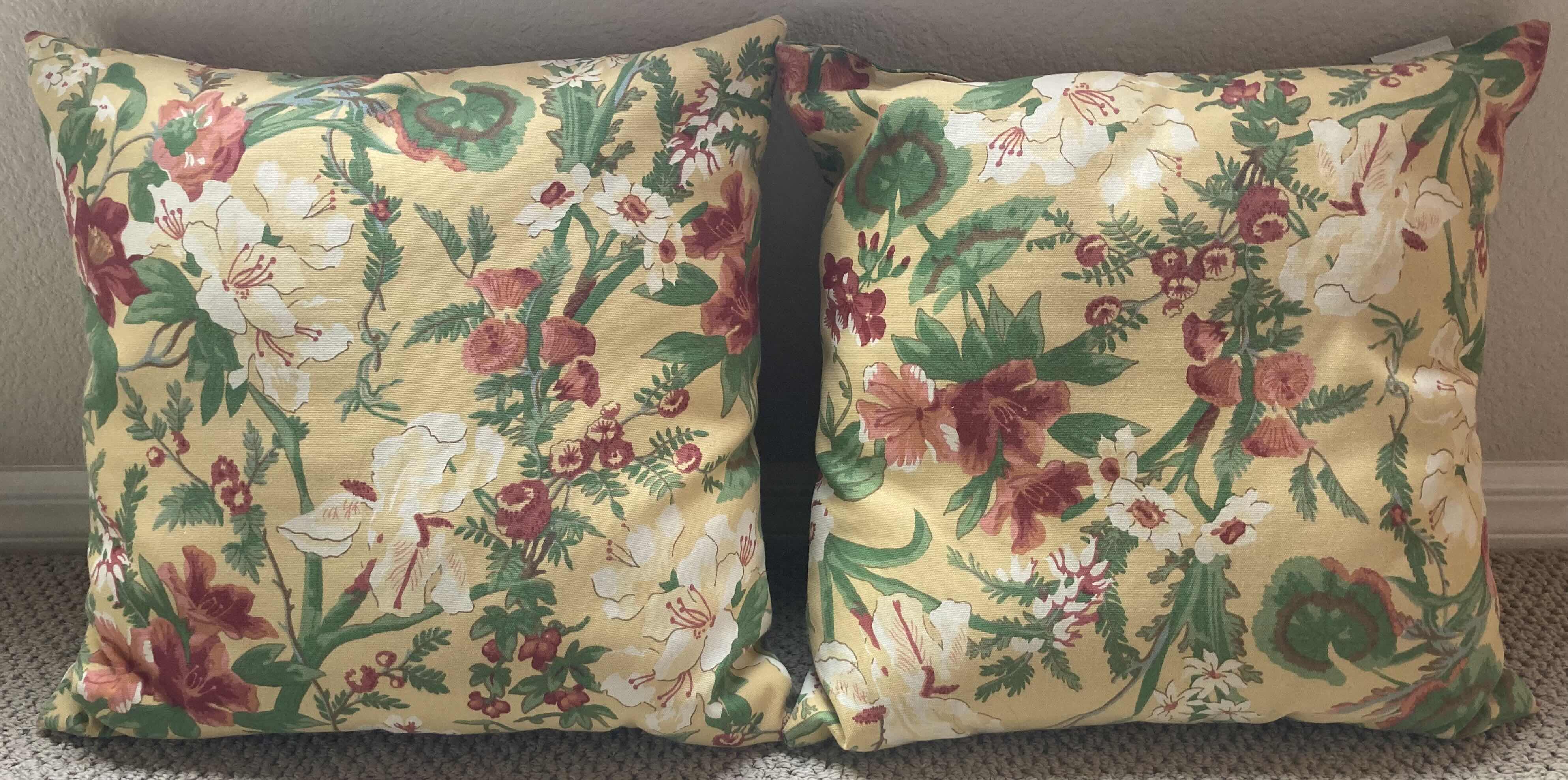 Photo 1 of POTTERY BARN FLORAL MUSTARD THROW PILLOWS 18” X 18”