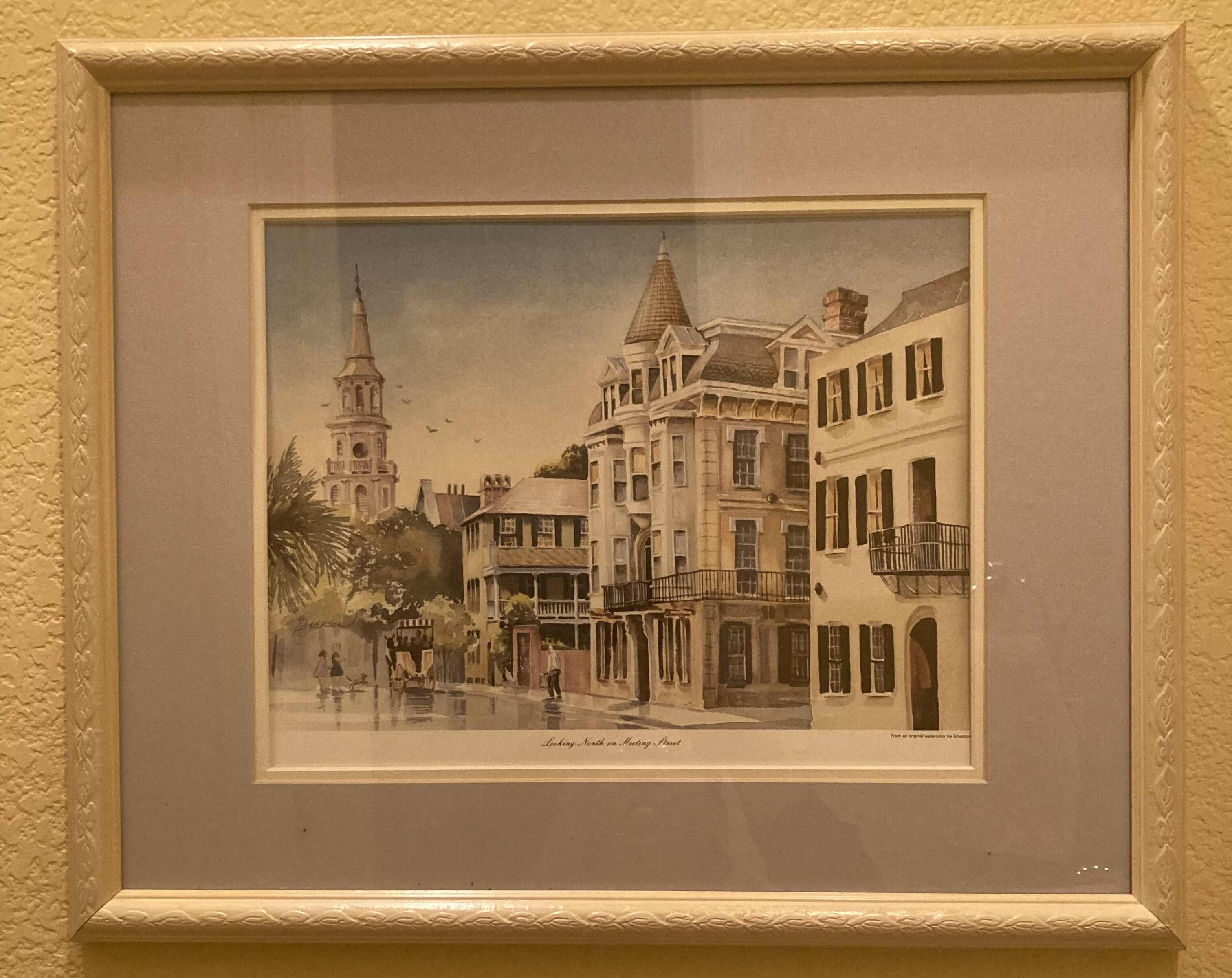 Photo 1 of “LOOKING NORTH ON MEETING STREET” WATERCOLOR PAINTING REPRINT BY EMERSON FRAMED WALL ART 21.75” X 17.75”